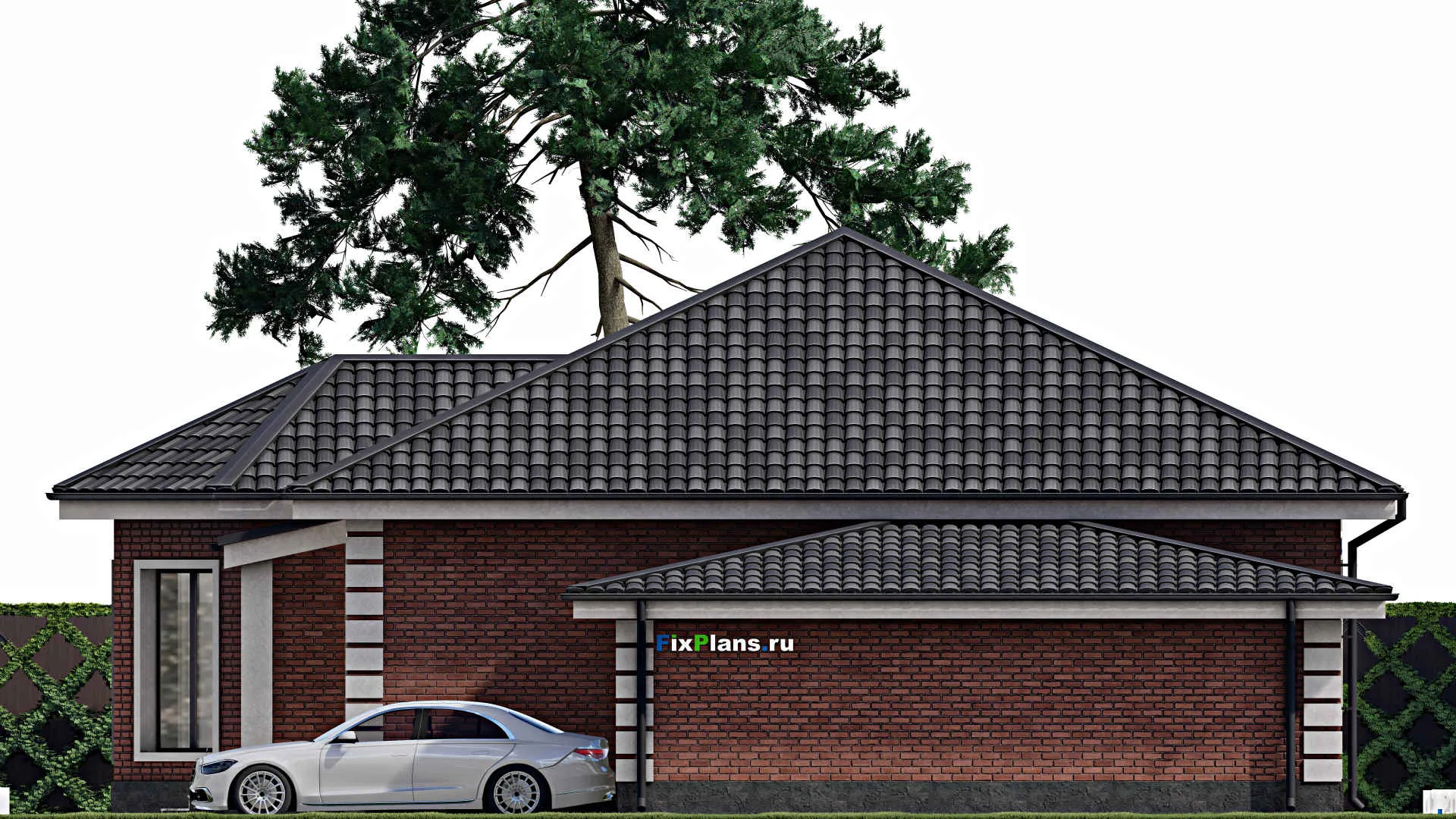 F-1817 - Проект одноэтажного дома 14 на 15, площадью 130 м² с гаражом на 1 машину и 3 спальнями