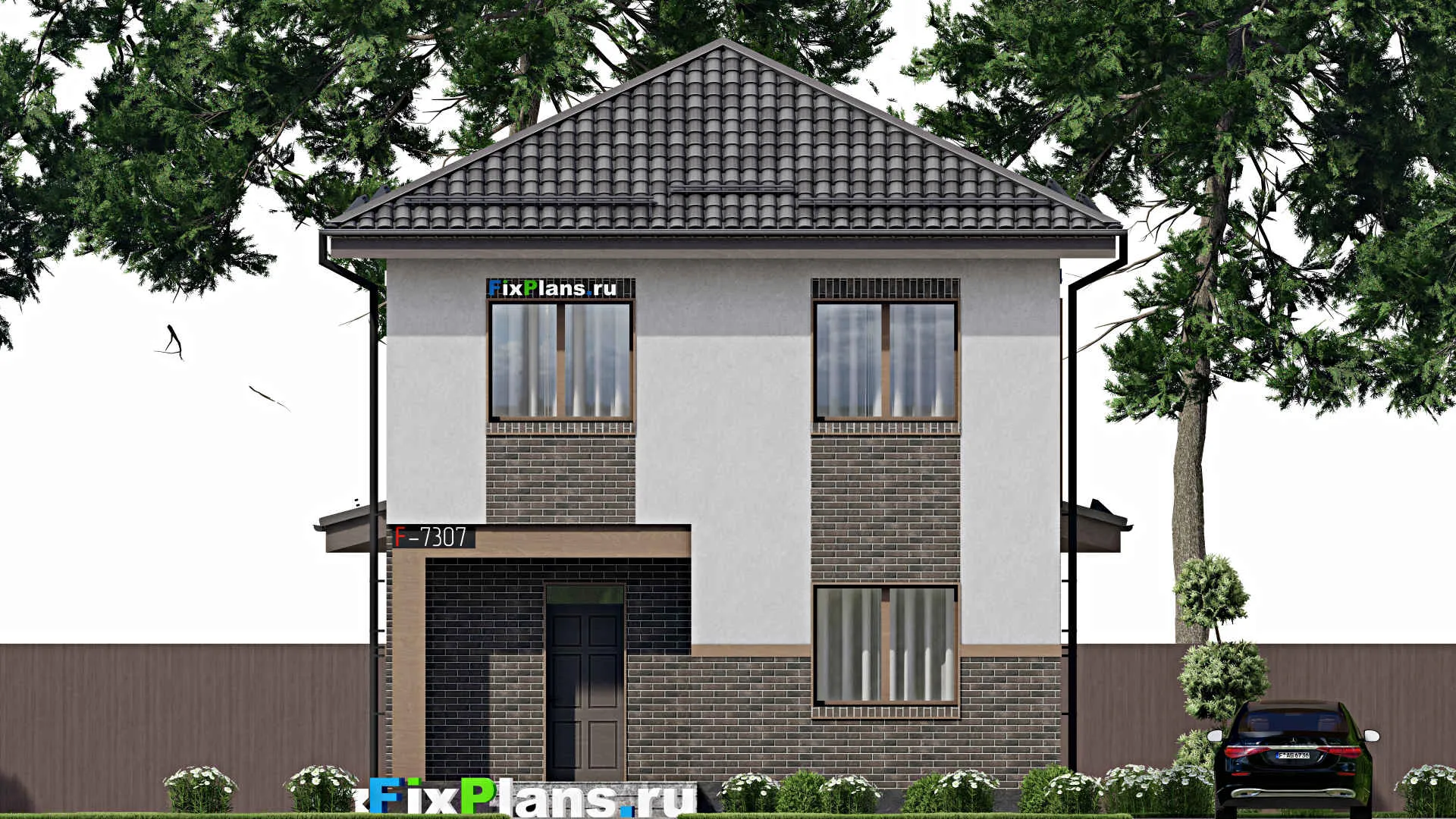 F-7307 - Проект двухэтажного дома 9 на 16, площадью 160 м² с террасой и 3 спальнями