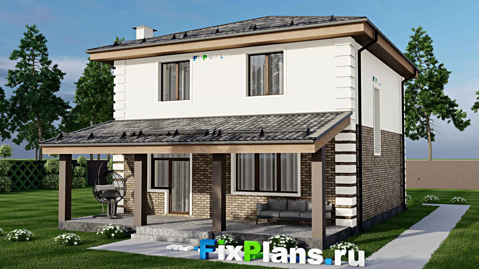 F-12284 - Планы двухэтажного дома 10 на 15, площадью 180 м² с террасой и 2 спальнями