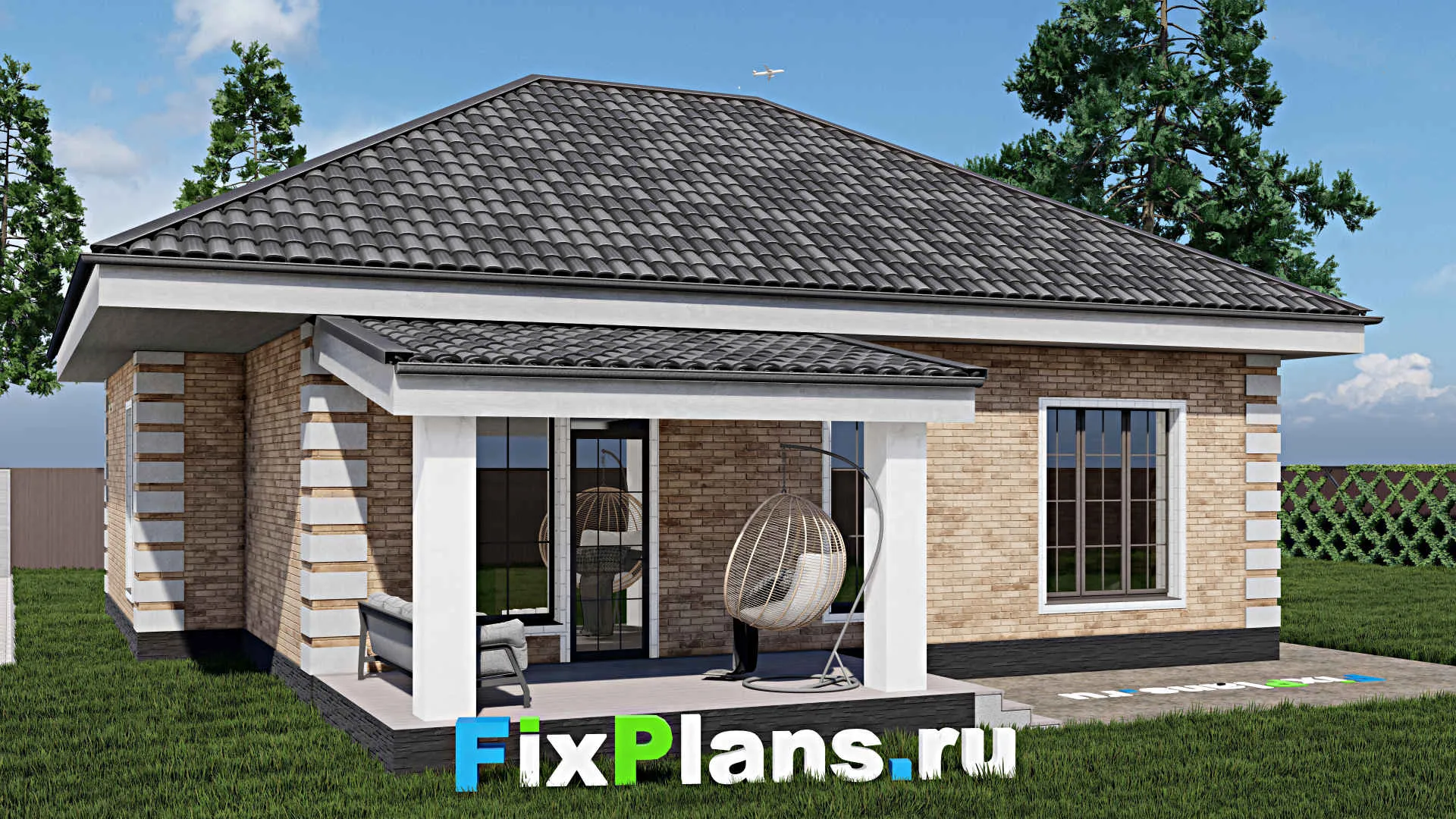 F-0944 - Проект одноэтажного дома 12 на 13, площадью 120 м² с террасой и 3 спальнями