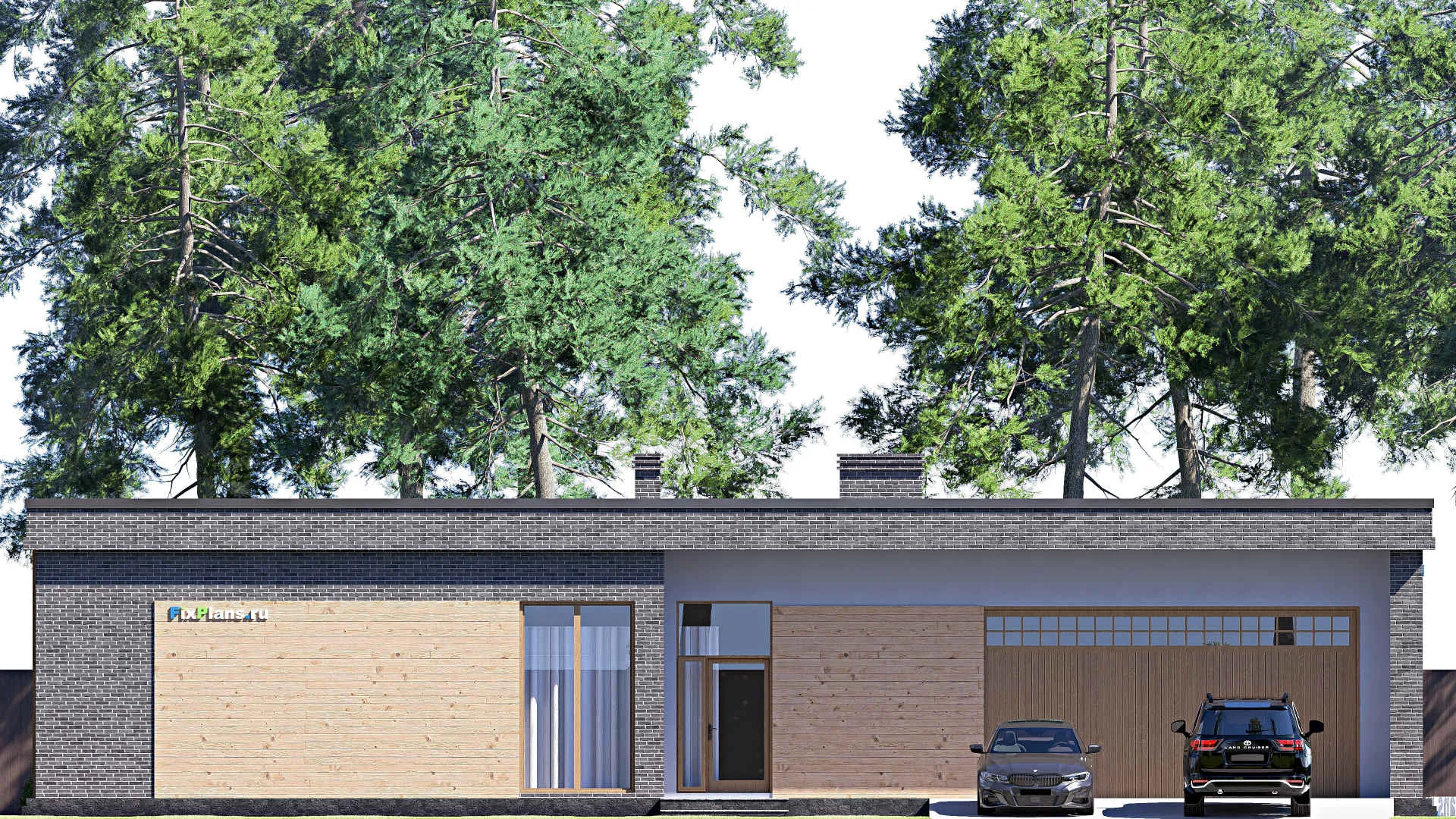 F-19817 - Проект одноэтажного дома 22 на 25, площадью 330 м² с террасой, гаражом на 2 машины и 1 спальнями