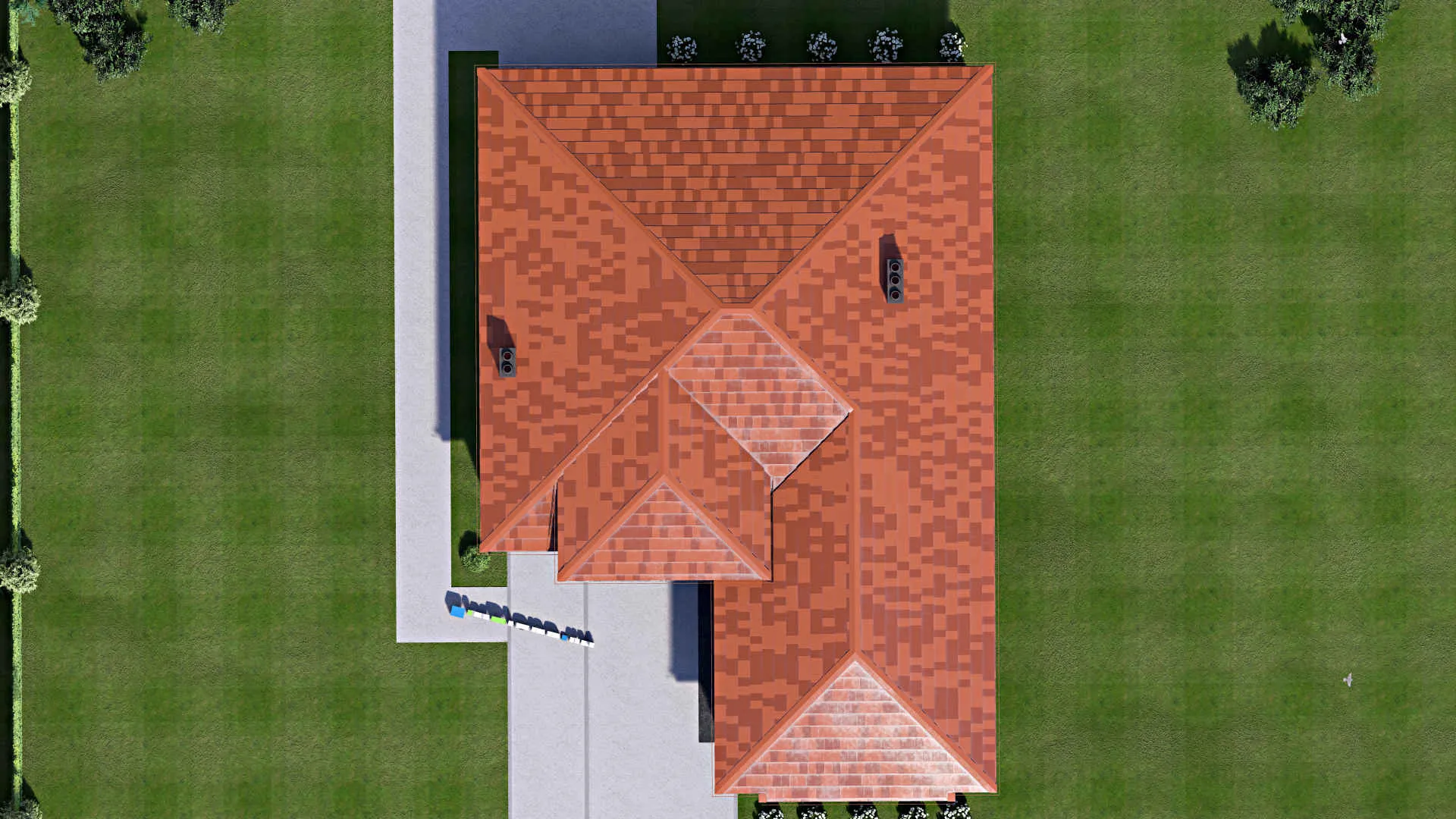 F-16865 - Проект одноэтажного дома 13 на 20, площадью 170 м² с террасой, гаражом на 2 машины и 2 спальнями