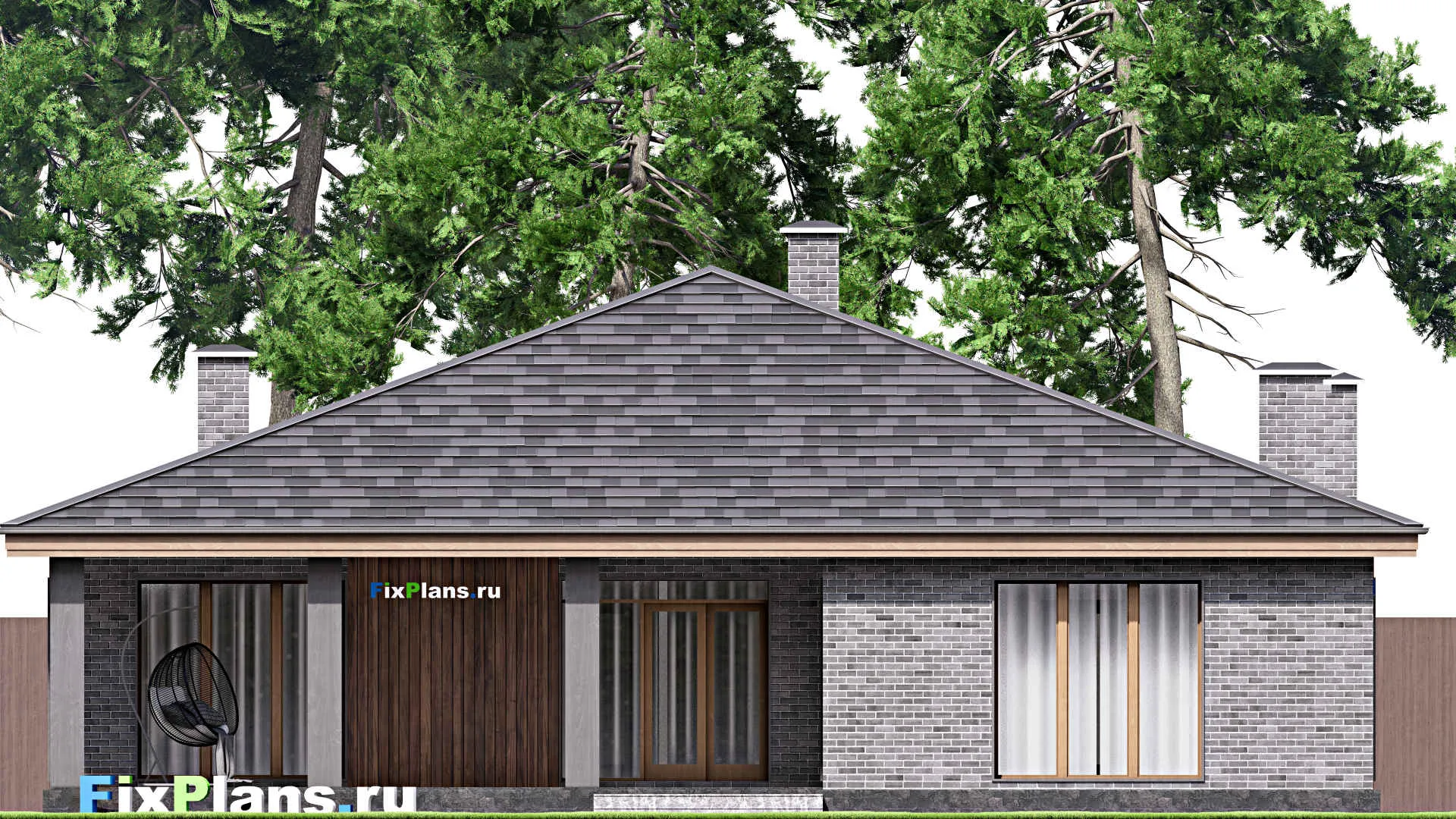 F-14507 - Проект одноэтажного дома 16 на 25, площадью 300 м² с террасой, гаражом на 2 машины и 4 спальнями