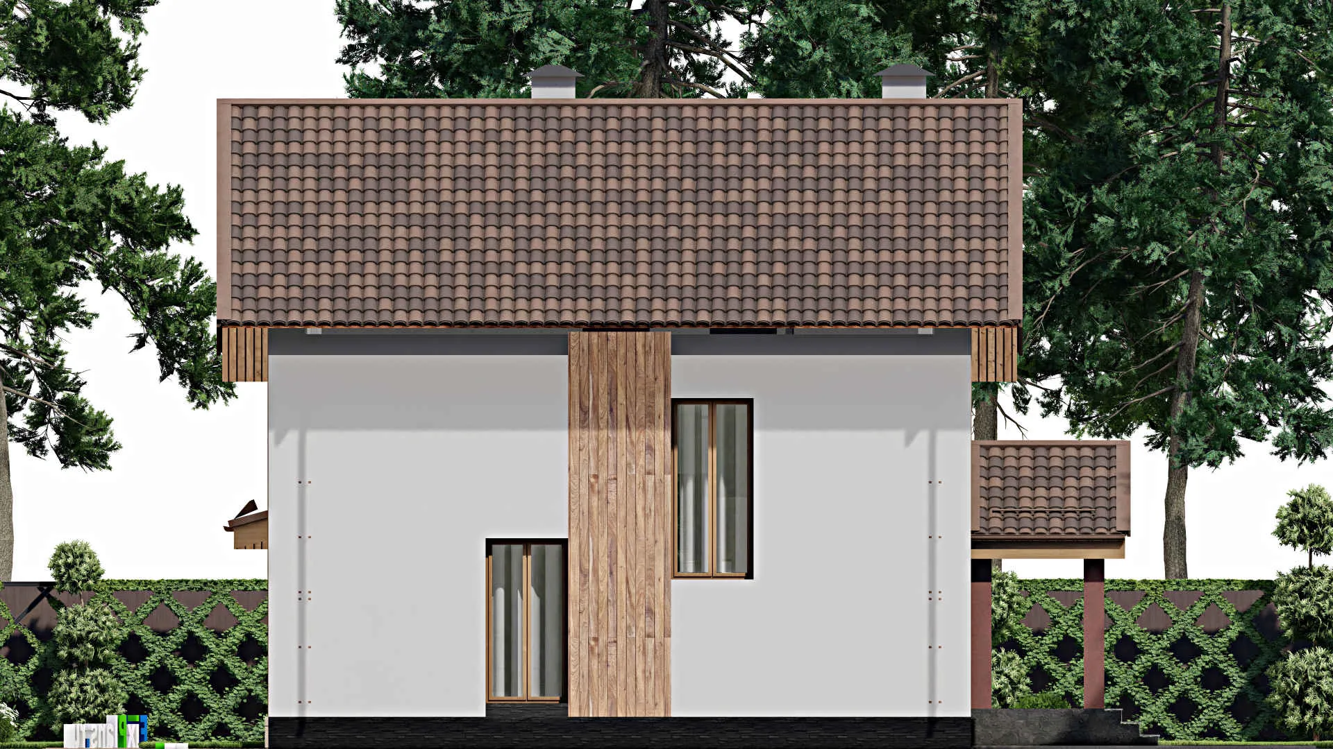 F-9332 - Планы дома с мансардой 13 на 15, площадью 200 м² с террасой и 3 спальнями