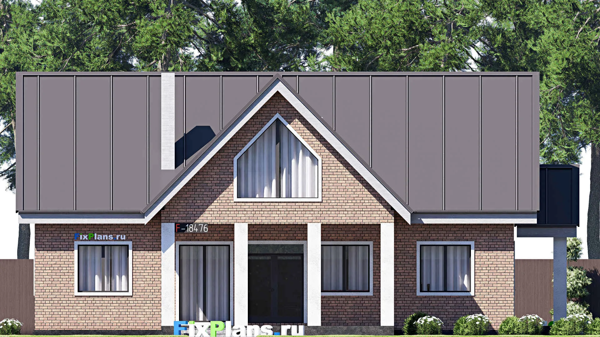 F-18476 - Проект дома с мансардой 13 на 17, площадью 200 м² с террасой и 3 спальнями