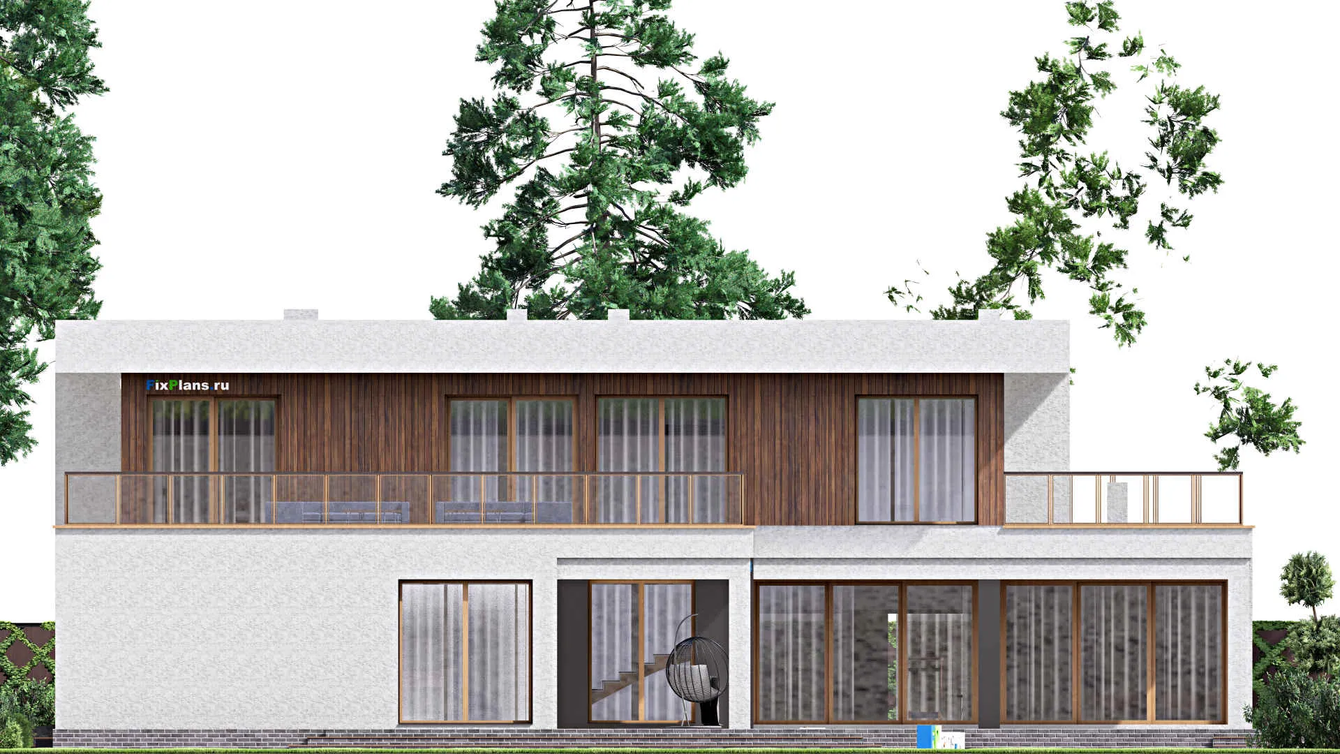 F-16028 - Проект двухэтажного дома 25 на 26, площадью 850 м² с террасой, балконом, гаражом на 2 машины и 5 спальнями