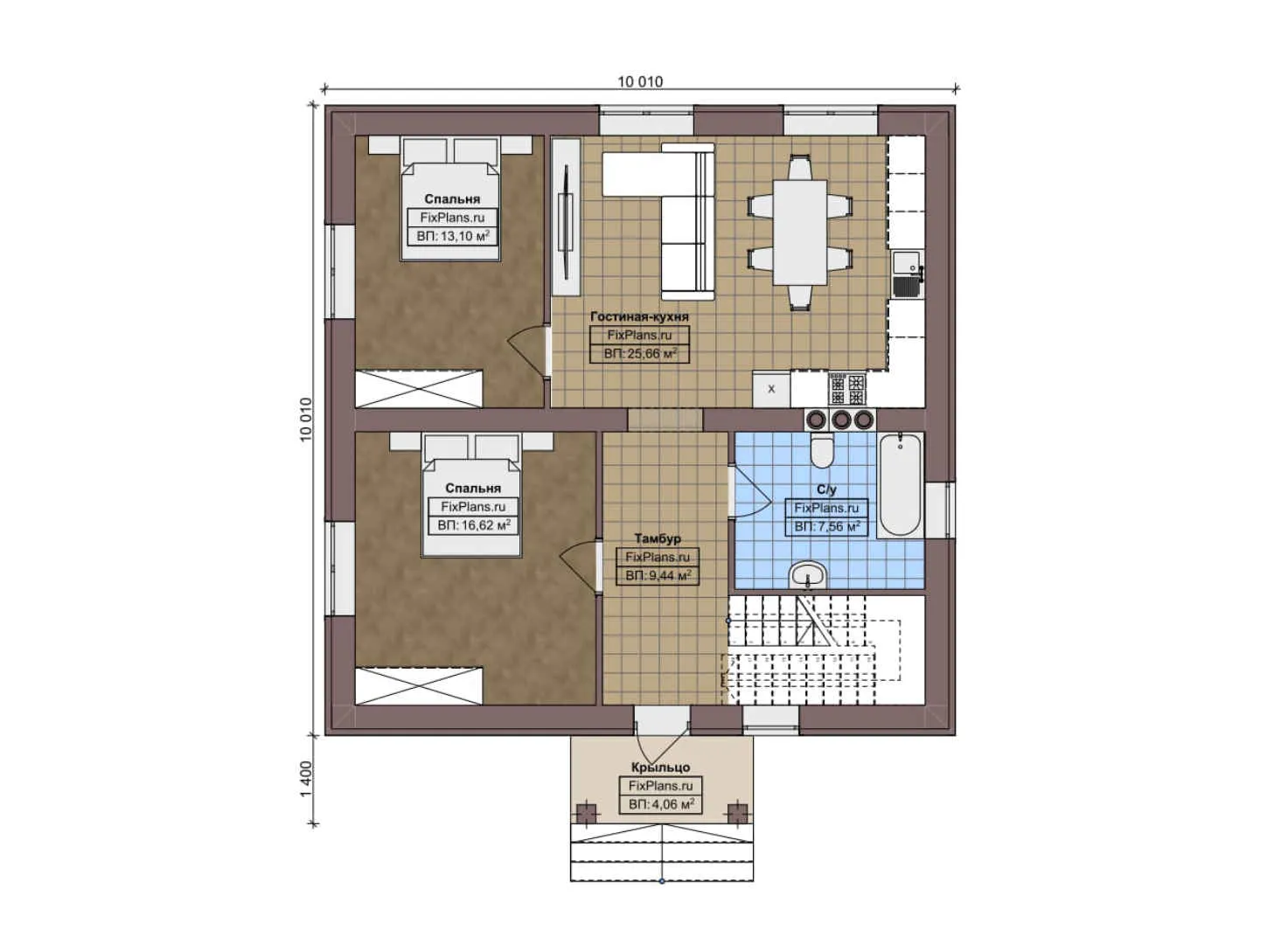 F-4157 - Планы дома с мансардой 11 на 11, площадью 190 м² с террасой и 4 спальнями