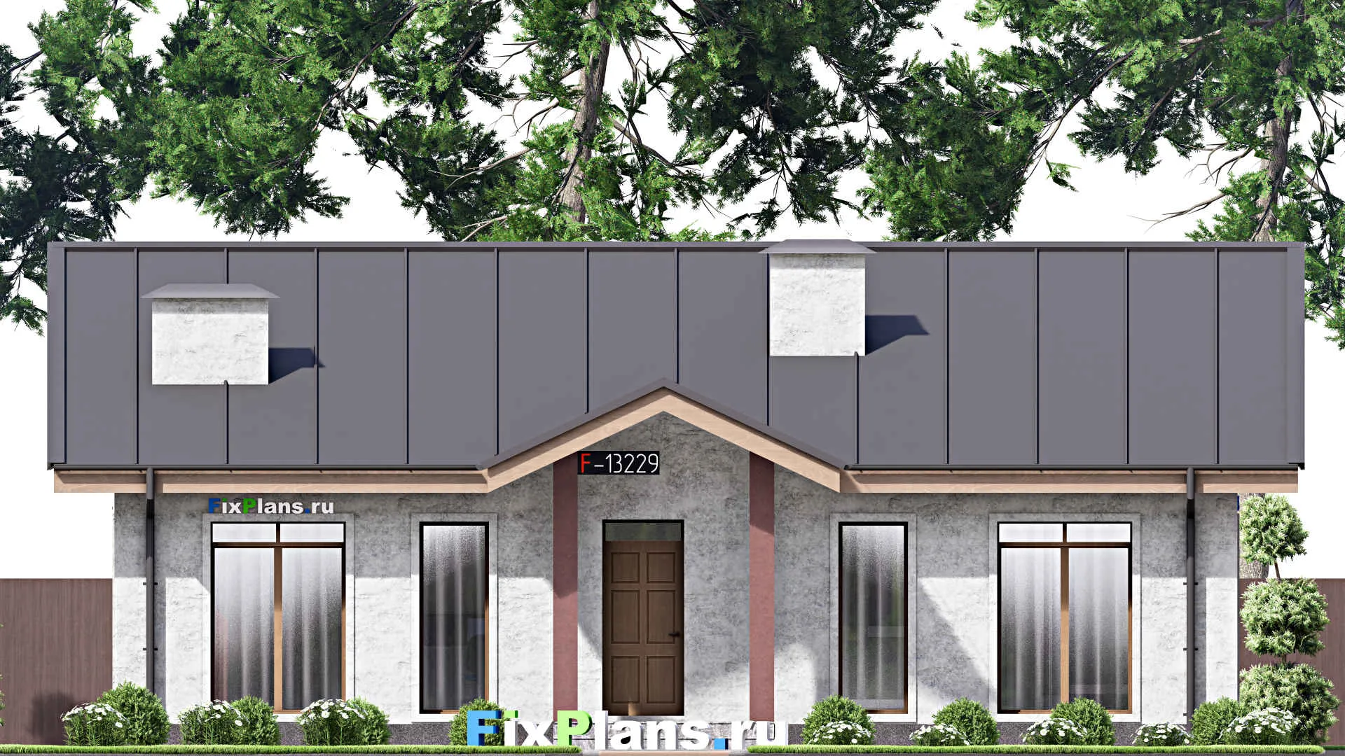 F-13229 - Проект одноэтажного дома 14 на 15, площадью 130 м² с террасой и 3 спальнями