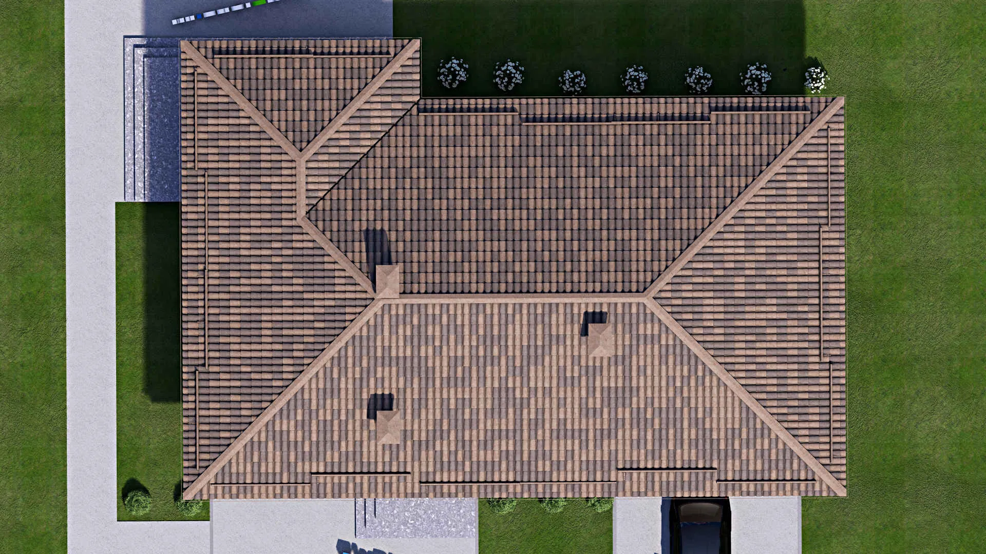 F-12572 - Проект одноэтажного дома 13 на 14, площадью 180 м² с террасой, гаражом на 2 машины и 2 спальнями