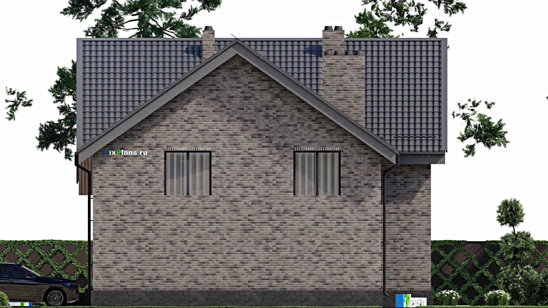 F-3293 - Планы дома с мансардой 13 на 14, площадью 250 м² с террасой, балконом, гаражом на 1 машину, спортзалом и 4 спальнями