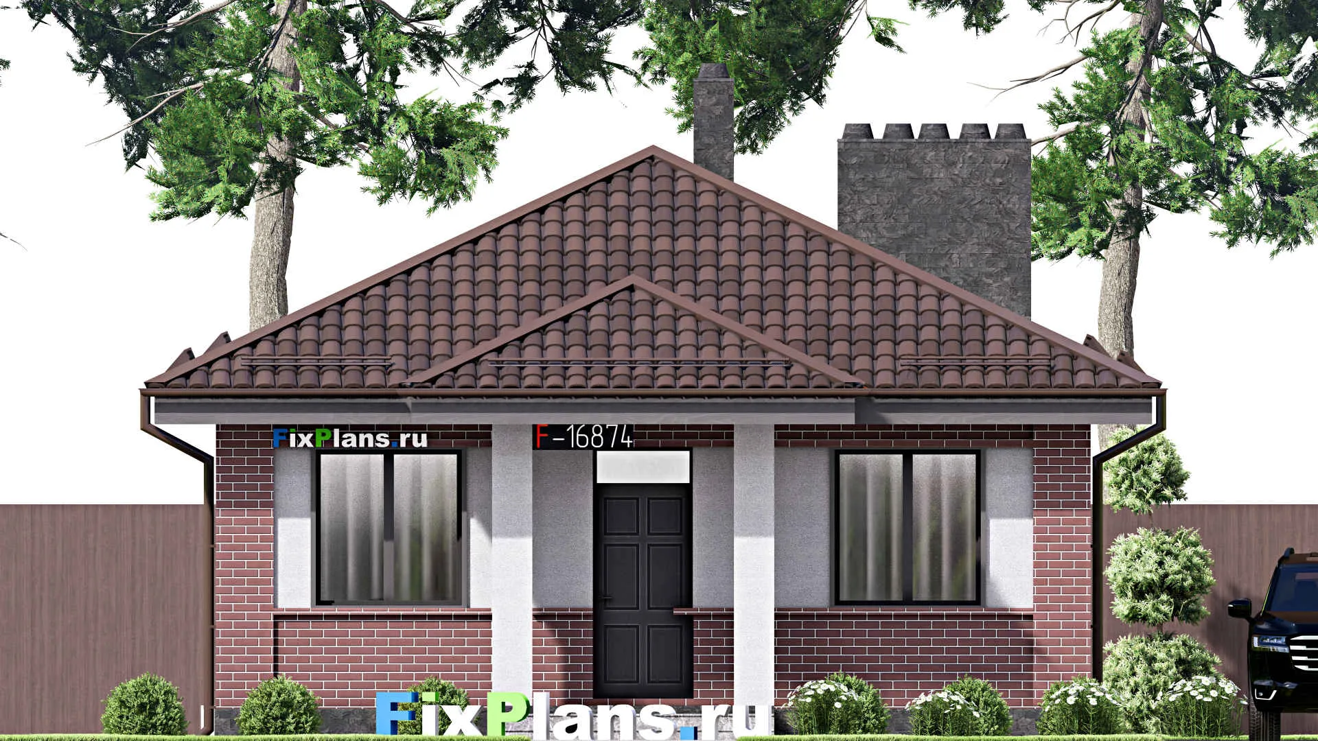 F-16874 - Проект одноэтажного дома 9 на 12, площадью 80 м² с 3 спальнями