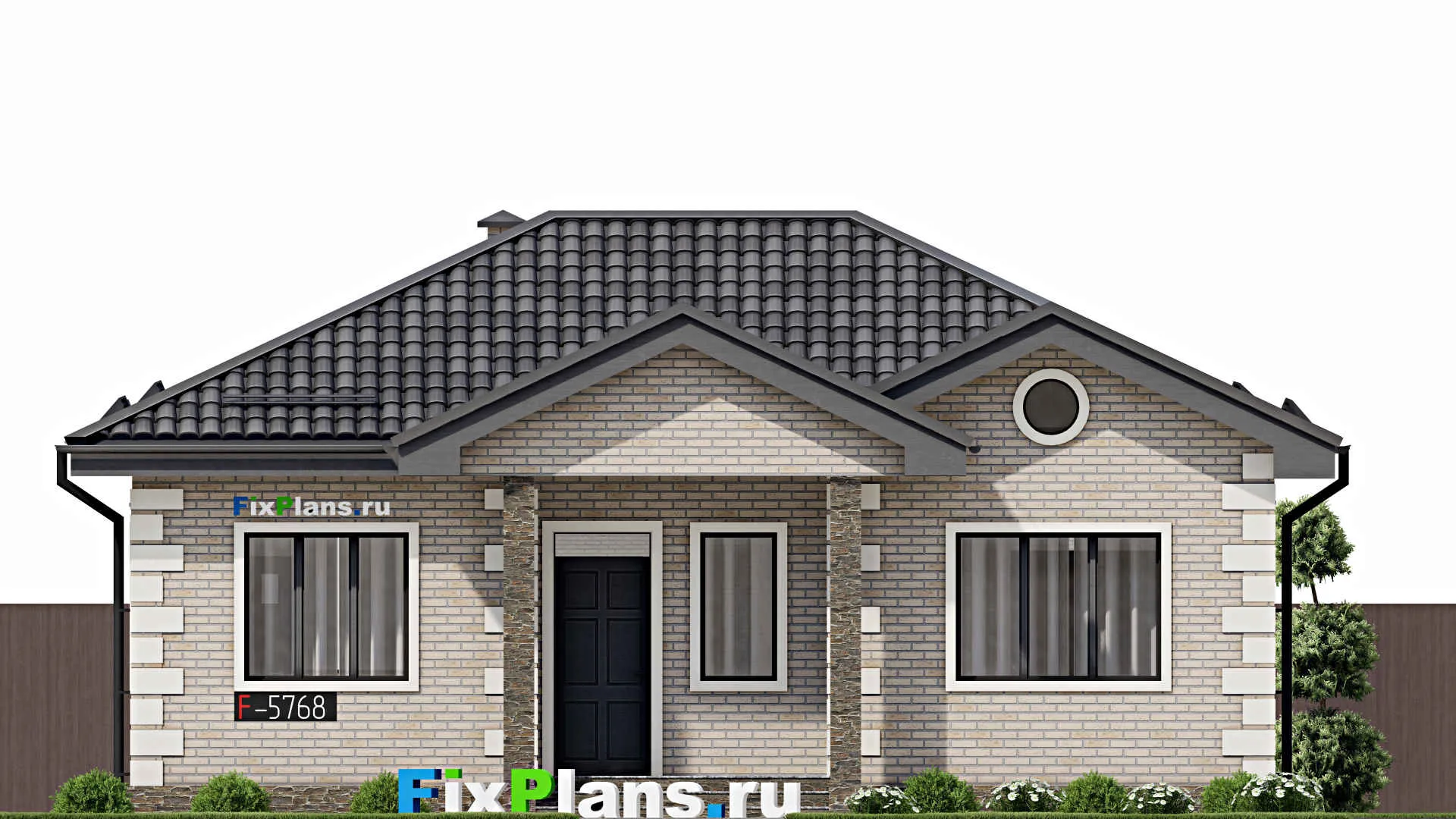 F-5768 - План одноэтажного дома 9 на 12, площадью 80 м² с террасой и 2 спальнями