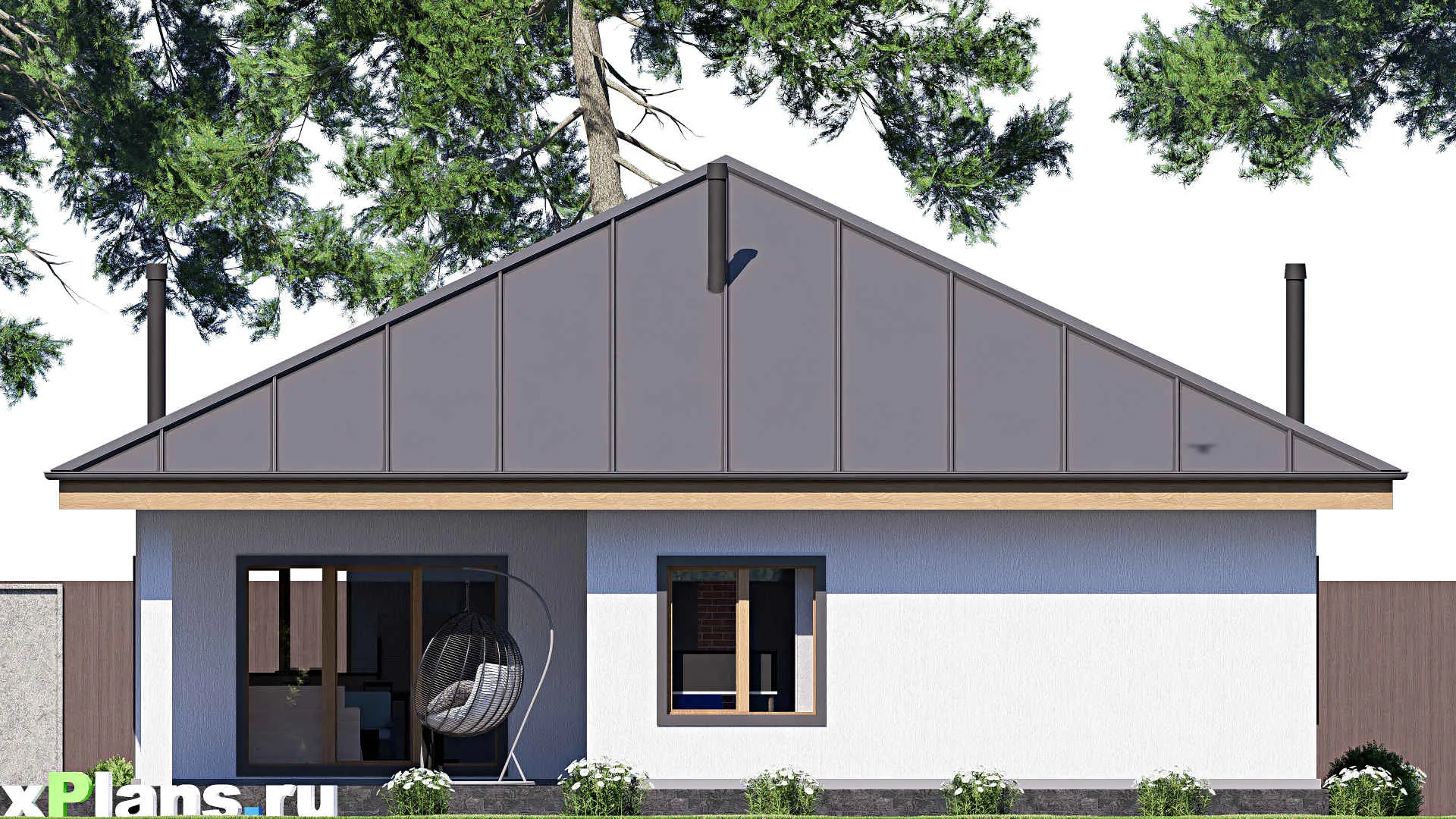 F-19484 - Проект одноэтажного дома 14 на 15, площадью 140 м² с террасой и 3 спальнями