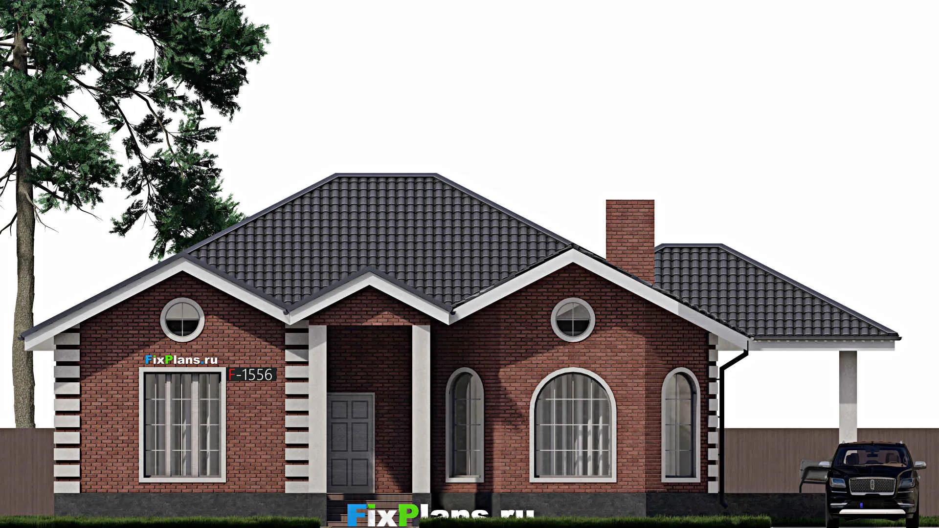 F-1556 - Проект одноэтажного дома 12 на 14, площадью 170 м² с террасой и 3 спальнями