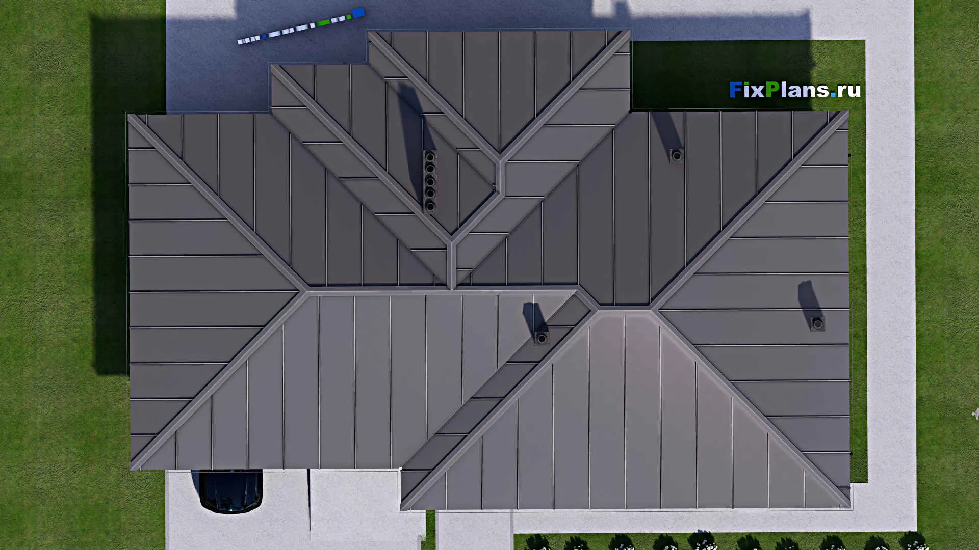 F-14588 - Проект одноэтажного дома 14 на 21, площадью 200 м² с террасой, гаражом на 1 машину и 2 спальнями