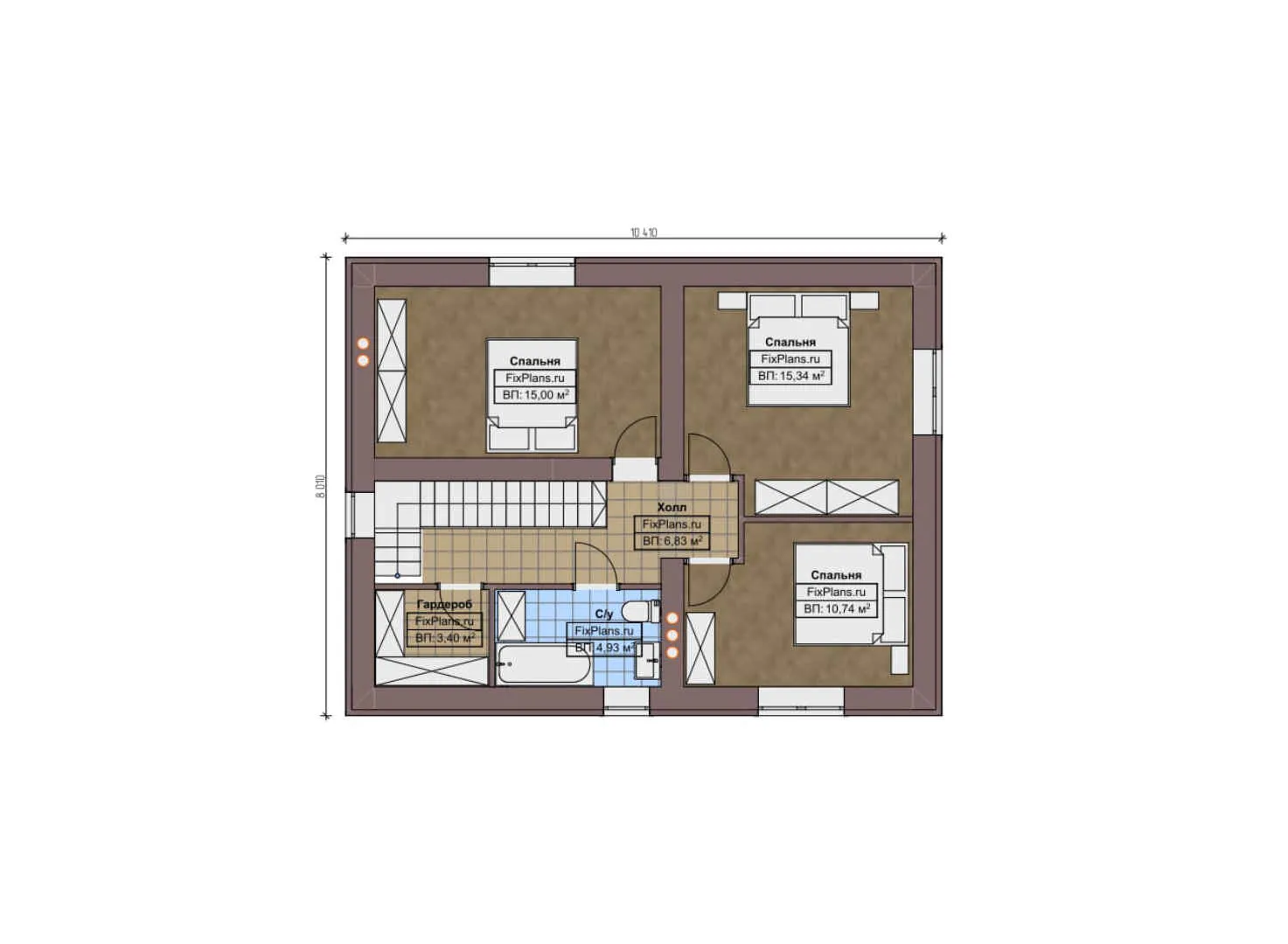 F-9116 - Планы двухэтажного дома 11 на 16, площадью 170 м² с гаражом на 2 машины и 4 спальнями