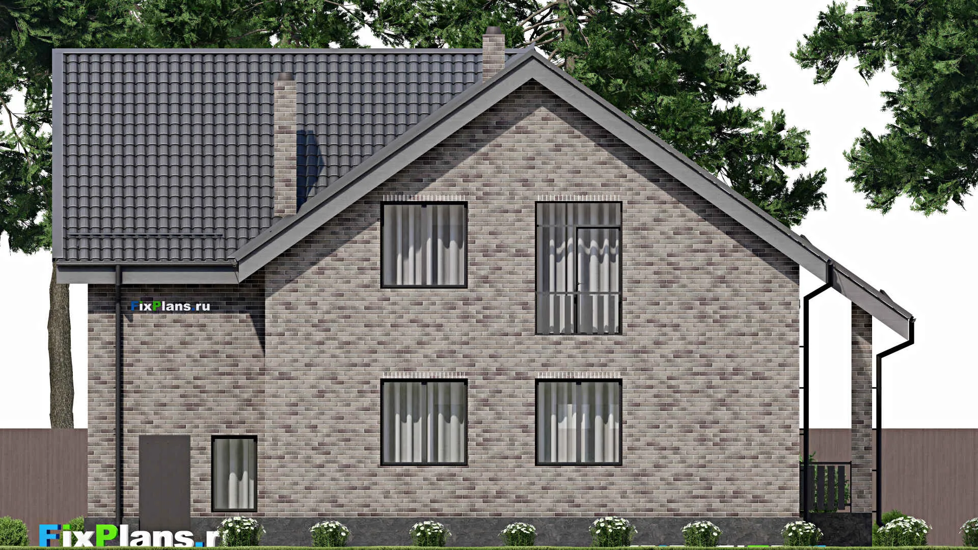 F-3293 - Планы дома с мансардой 13 на 14, площадью 250 м² с террасой, балконом, гаражом на 1 машину, спортзалом и 4 спальнями