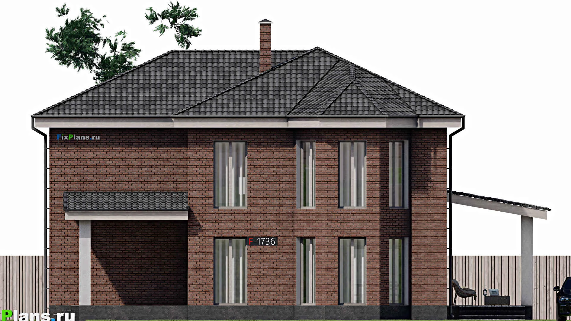 F-1736 - Проект двухэтажного дома 13 на 14, площадью 260 м² с террасой и 5 спальнями