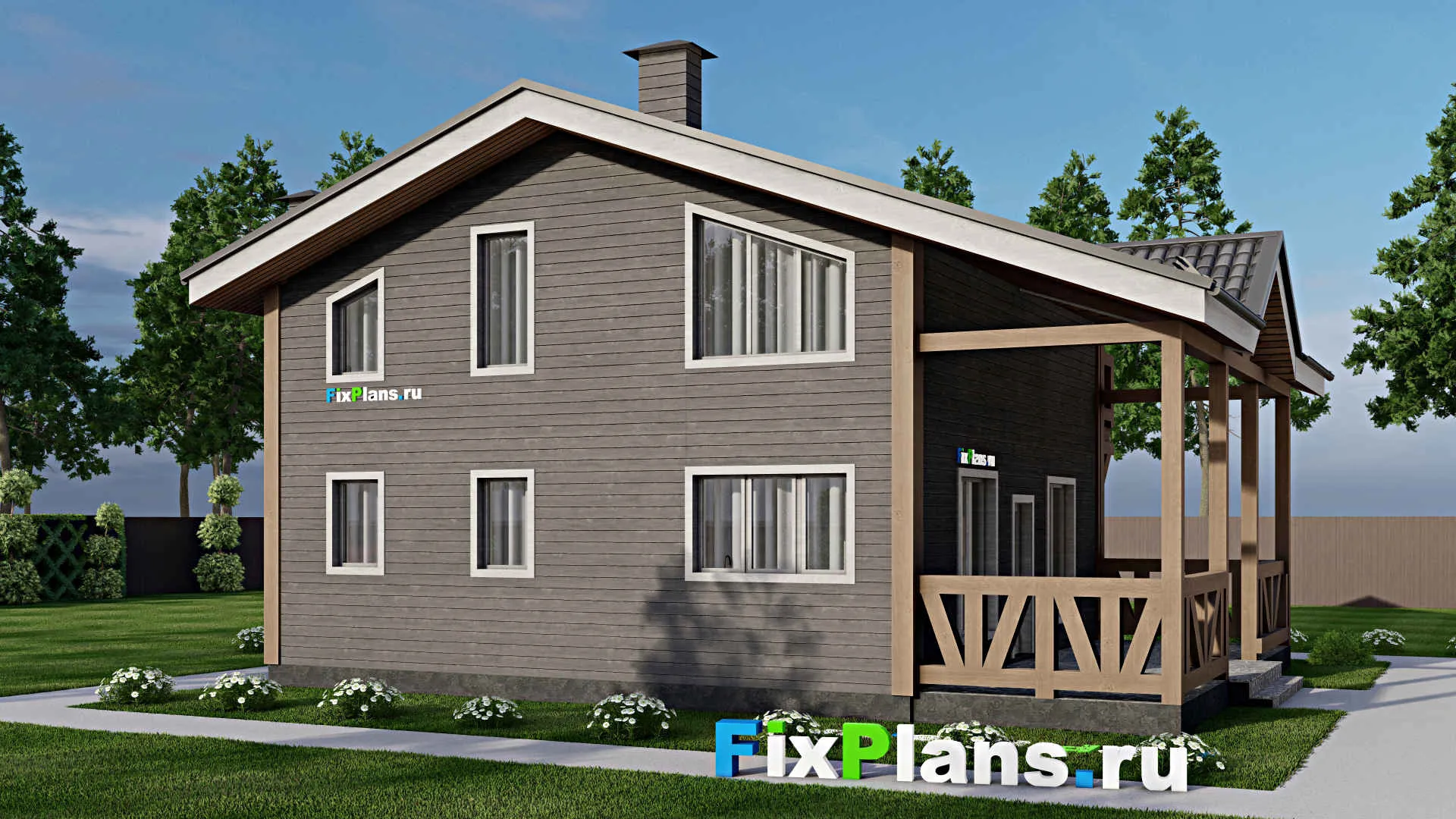 F-10232 - Проект дома с мансардой 11 на 13, площадью 170 м² с террасой, балконом и 4 спальнями