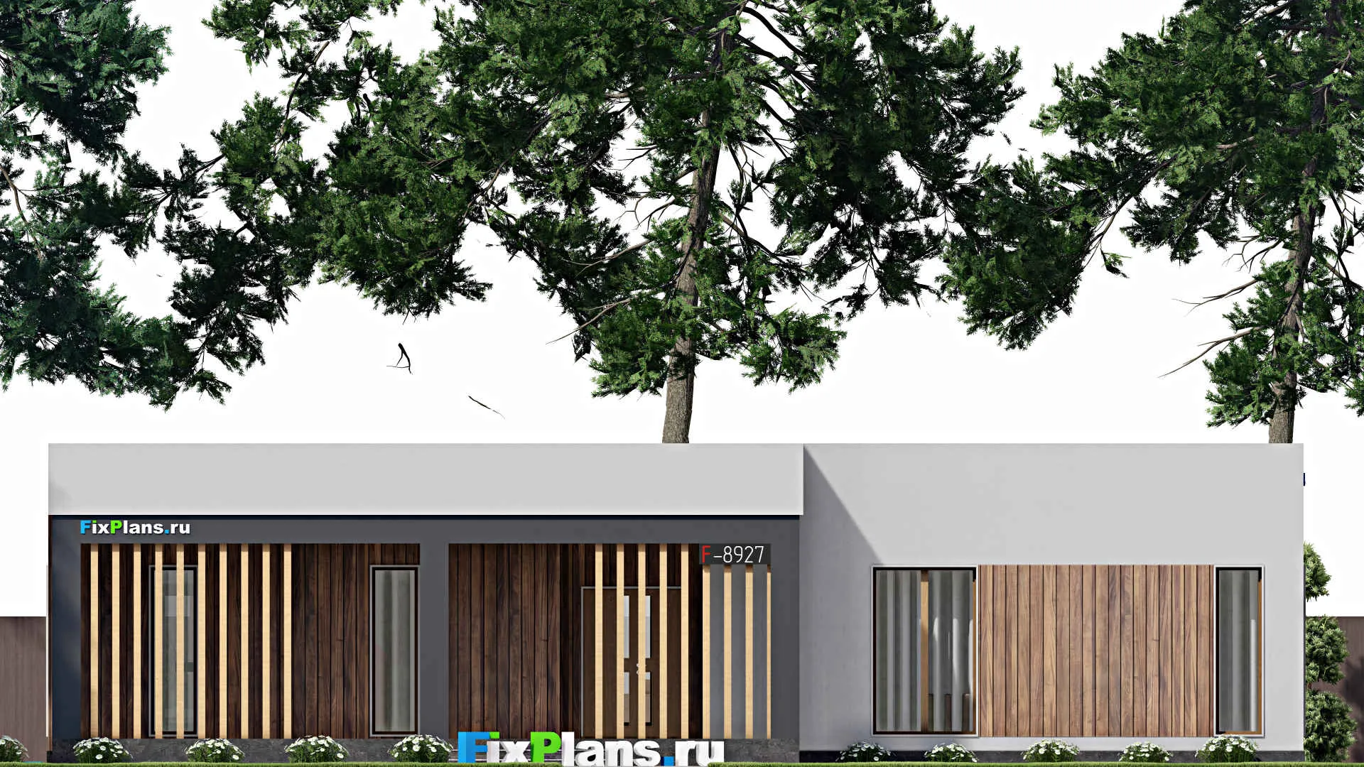 F-8927 - Проект одноэтажного дома 17 на 18, площадью 220 м² с террасой и 3 спальнями