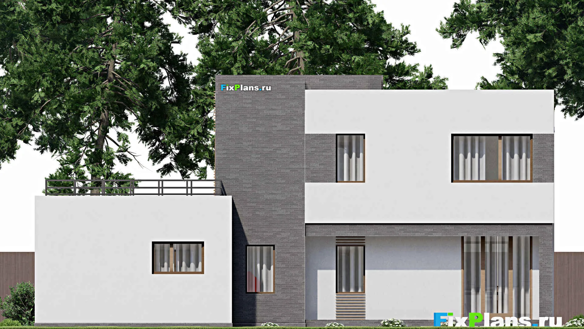 F-2969 - Проект двухэтажного дома 12 на 16, площадью 220 м² с террасой, гаражом на 2 машины и 3 спальнями