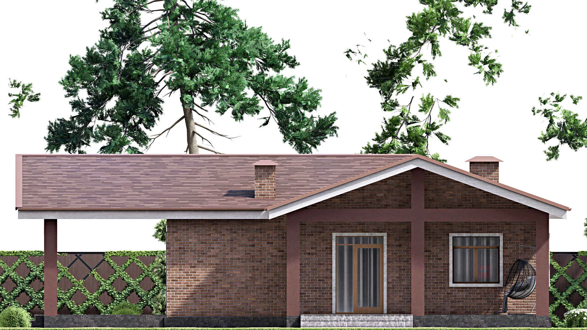 F-9269 - План одноэтажного дома 16 на 19, площадью 190 м² с террасой и 3 спальнями