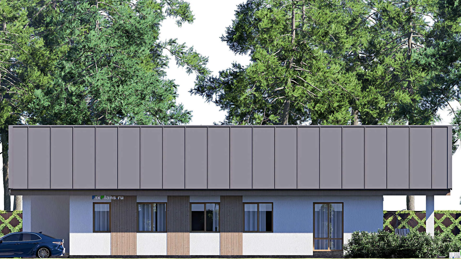 F-19232 - Проект одноэтажного дома 12 на 21, площадью 200 м² с террасой и 4 спальнями