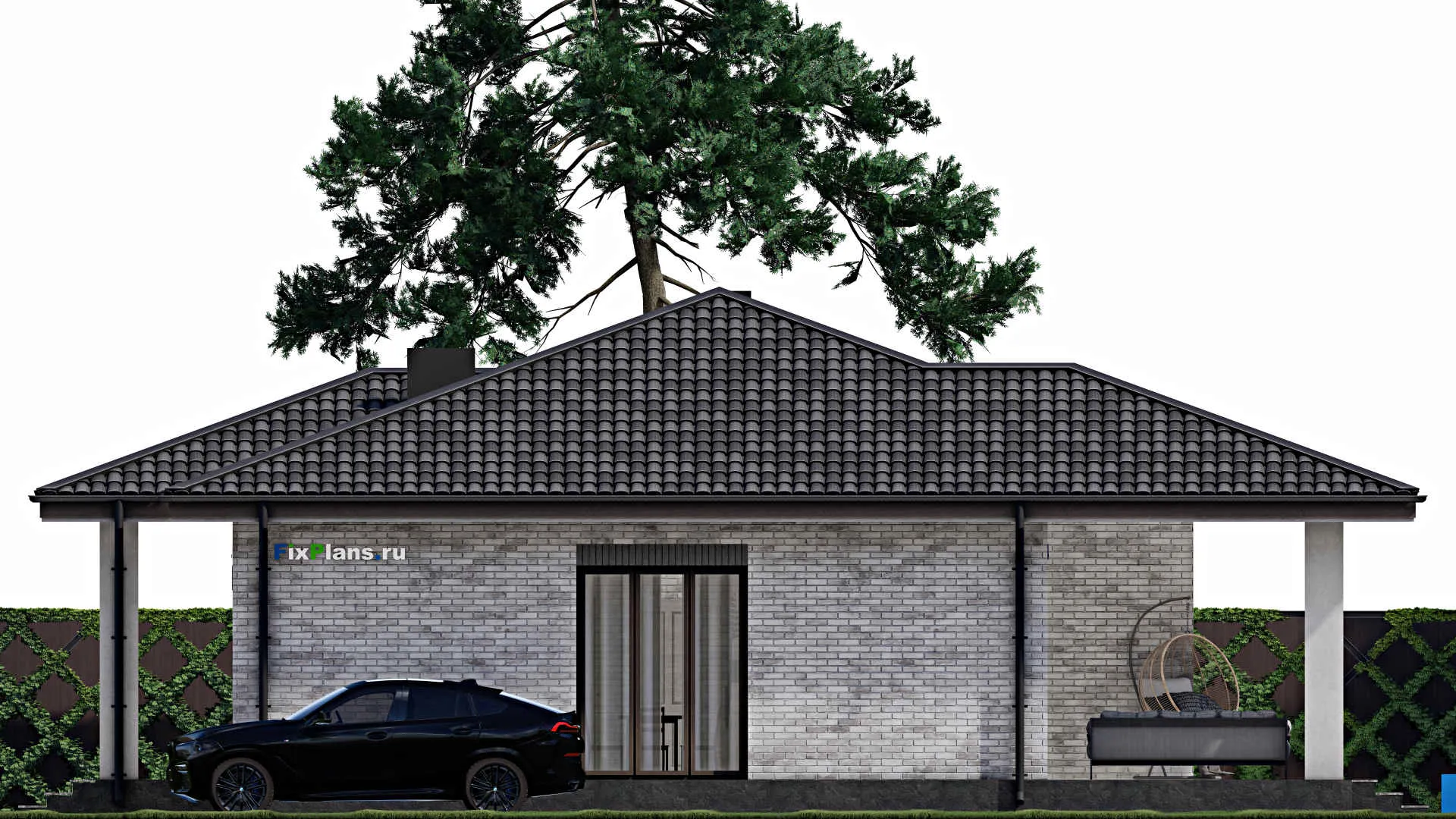 F-1286 - Проект одноэтажного дома 12 на 16, площадью 170 м² с террасой и 3 спальнями