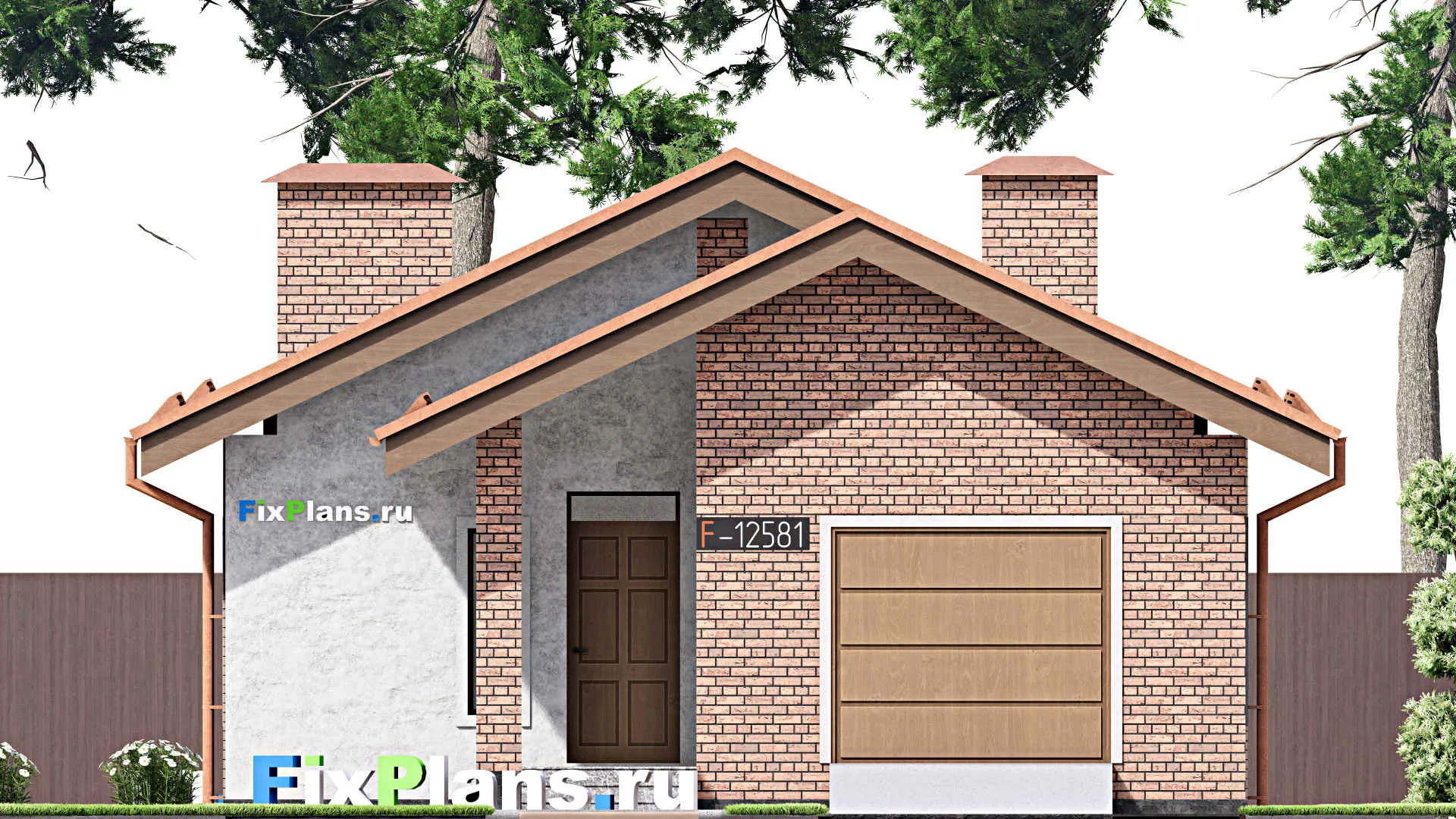 F-12581 - Проект одноэтажного дома 10 на 20, площадью 140 м² с гаражом на 1 машину и 2 спальнями