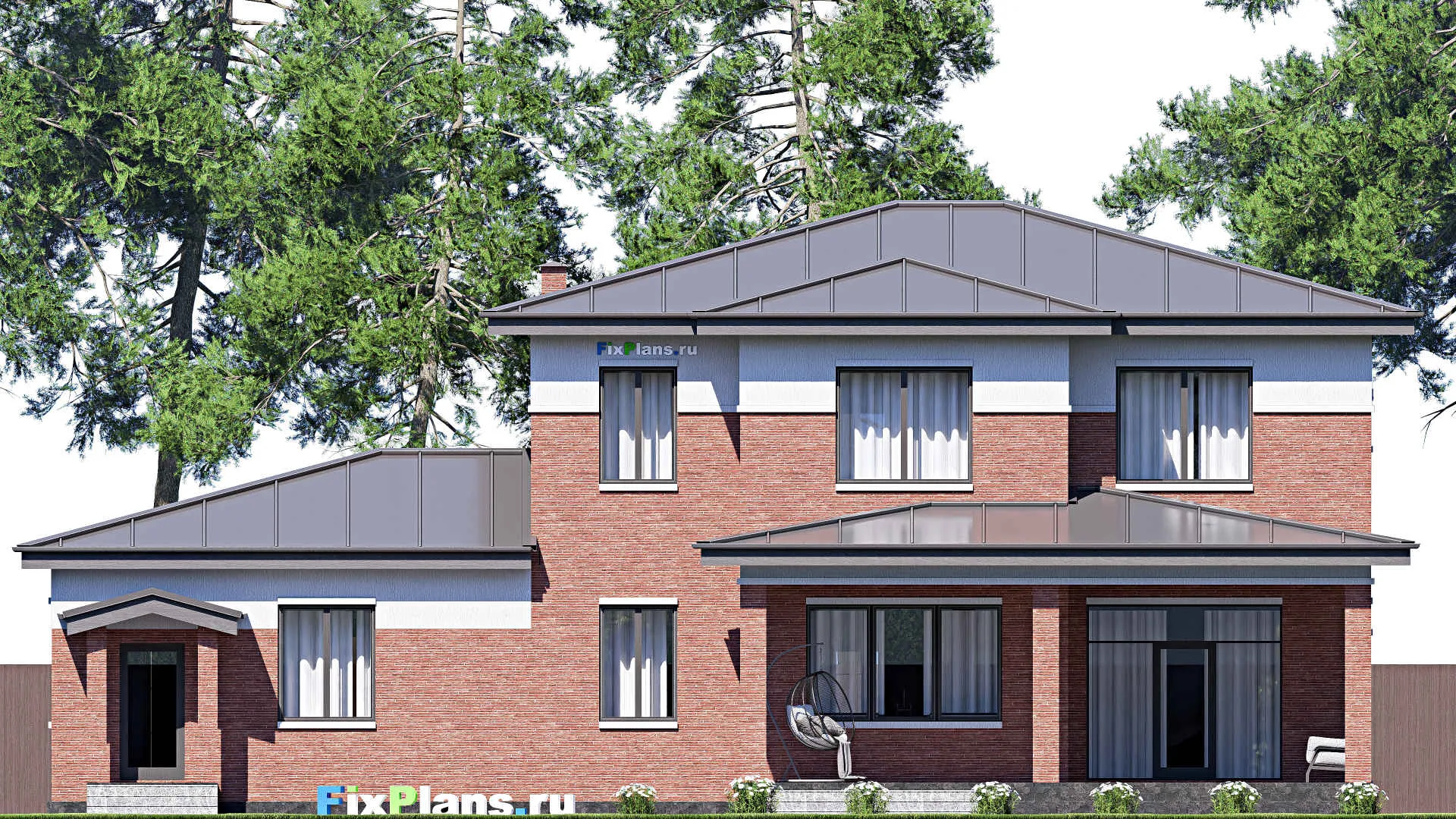 F-19178 - Планы двухэтажного дома 18 на 21, площадью 320 м² с гаражом на 2 машины и 4 спальнями