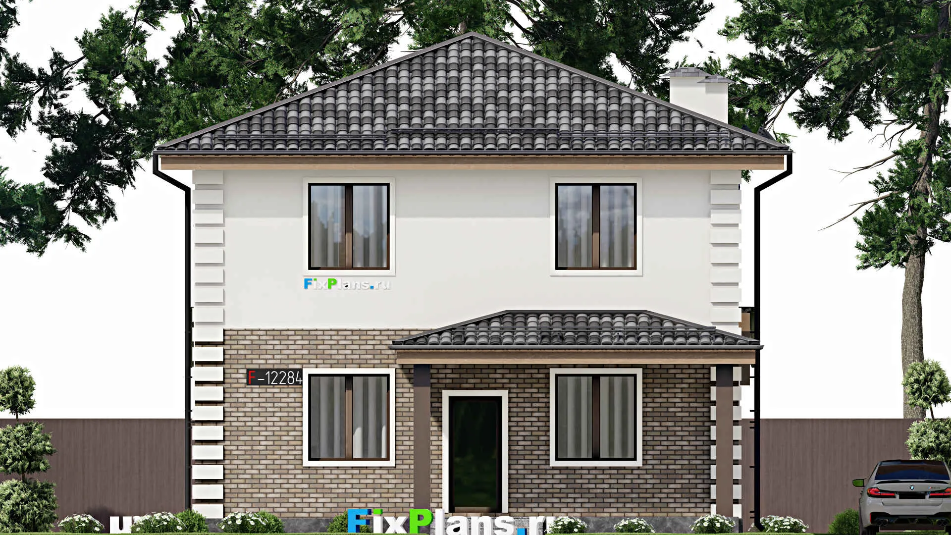 F-12284 - Планы двухэтажного дома 10 на 15, площадью 180 м² с террасой и 2 спальнями