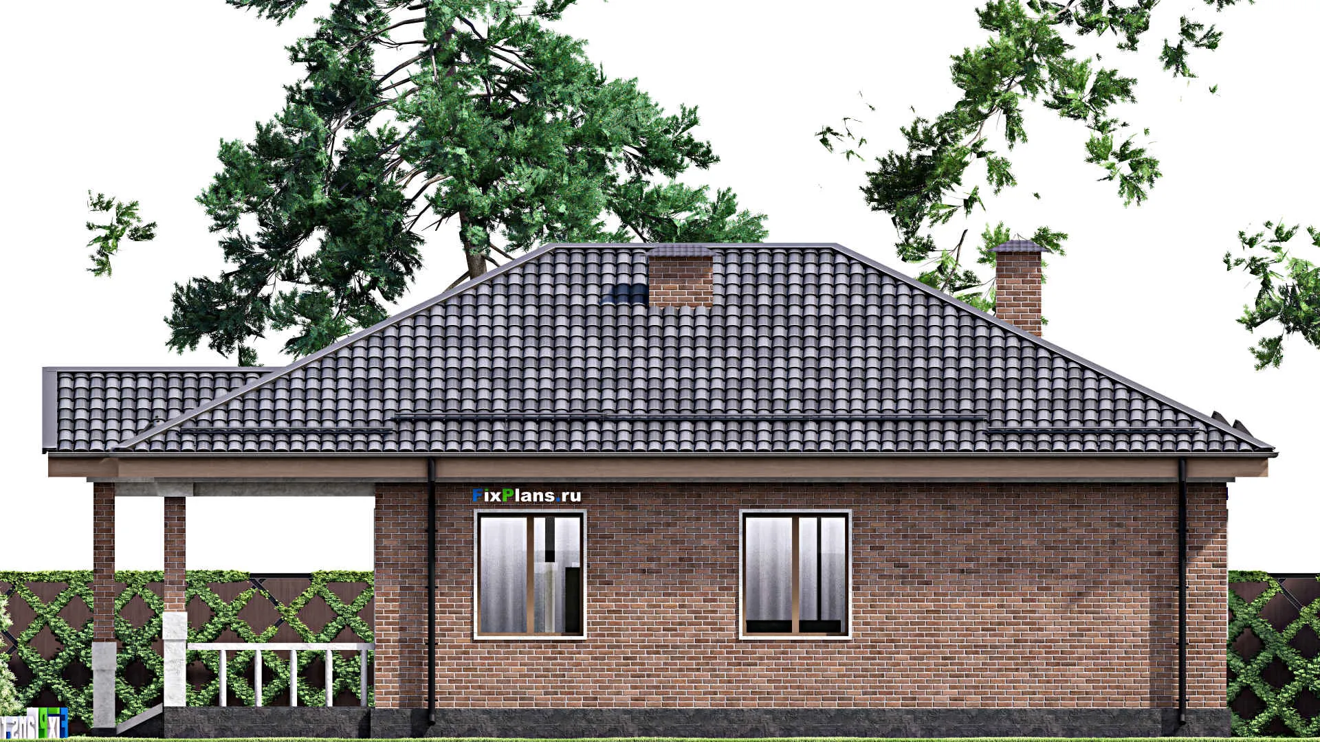 F-13841 - План одноэтажного дома 12 на 16, площадью 140 м² с террасой и 3 спальнями