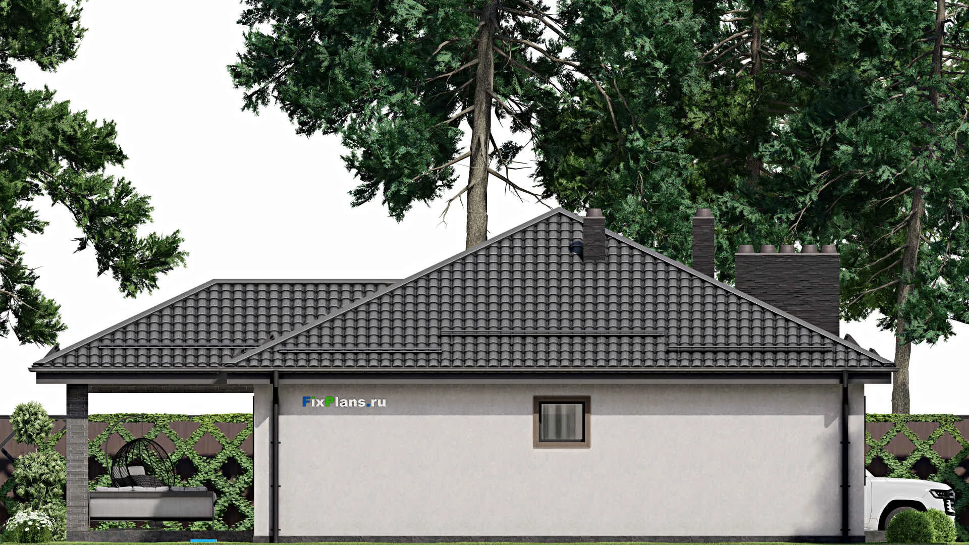 F-3095 - Проект одноэтажного дома 12 на 14, площадью 140 м² с террасой и 3 спальнями