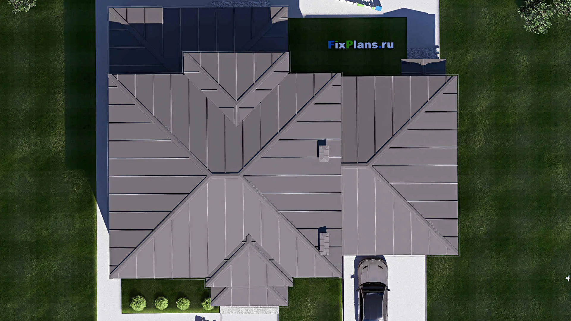 F-19178 - Планы двухэтажного дома 18 на 21, площадью 320 м² с гаражом на 2 машины и 4 спальнями