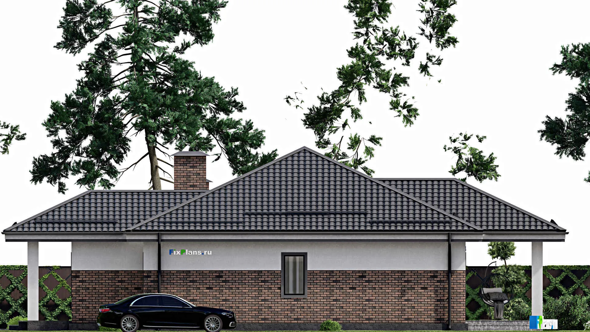 F-4121 - Проект одноэтажного дома 14 на 15, площадью 170 м² с террасой и 3 спальнями