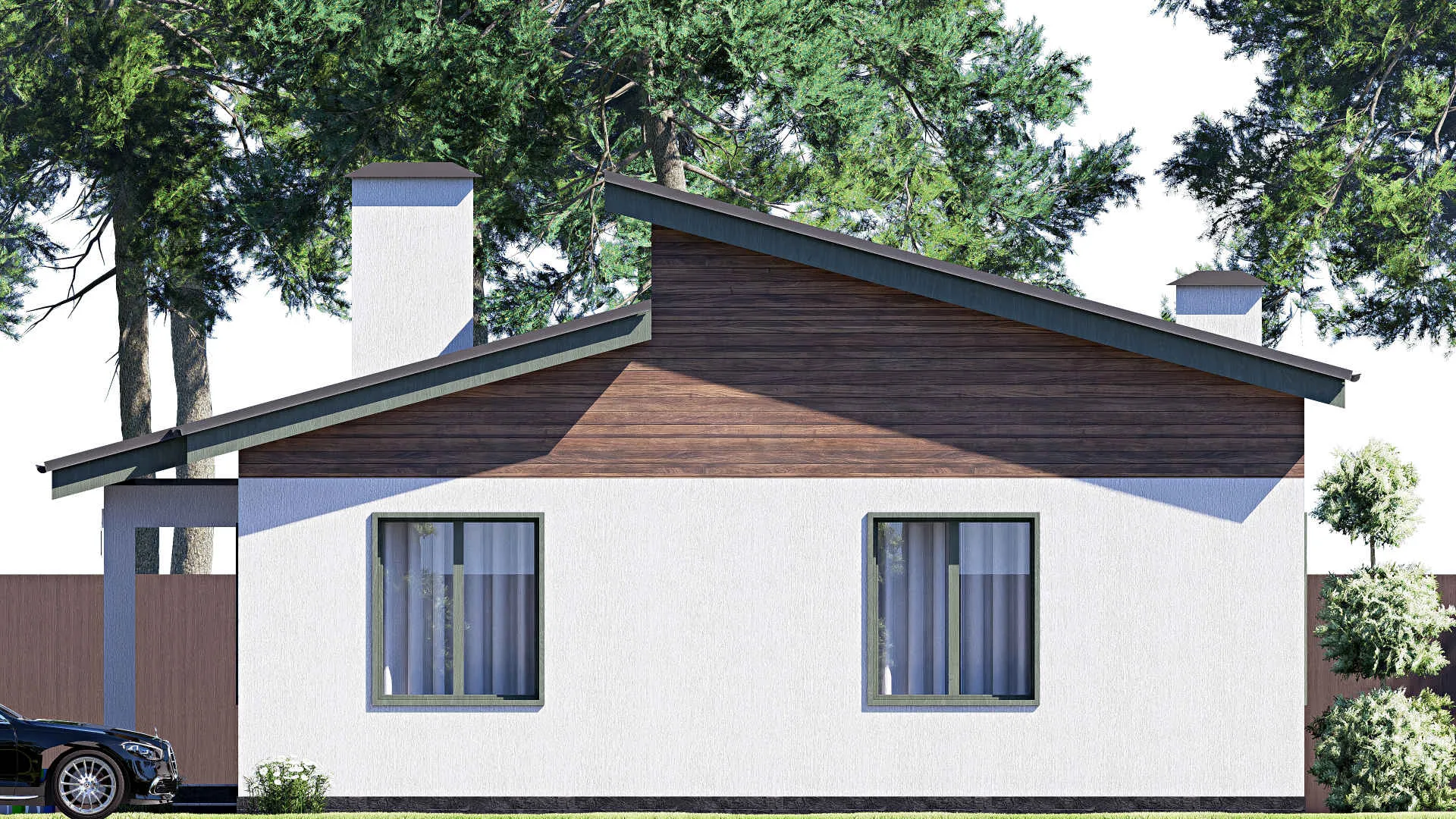 F-18503 - Проект одноэтажного дома 12 на 15, площадью 130 м² с террасой и 3 спальнями