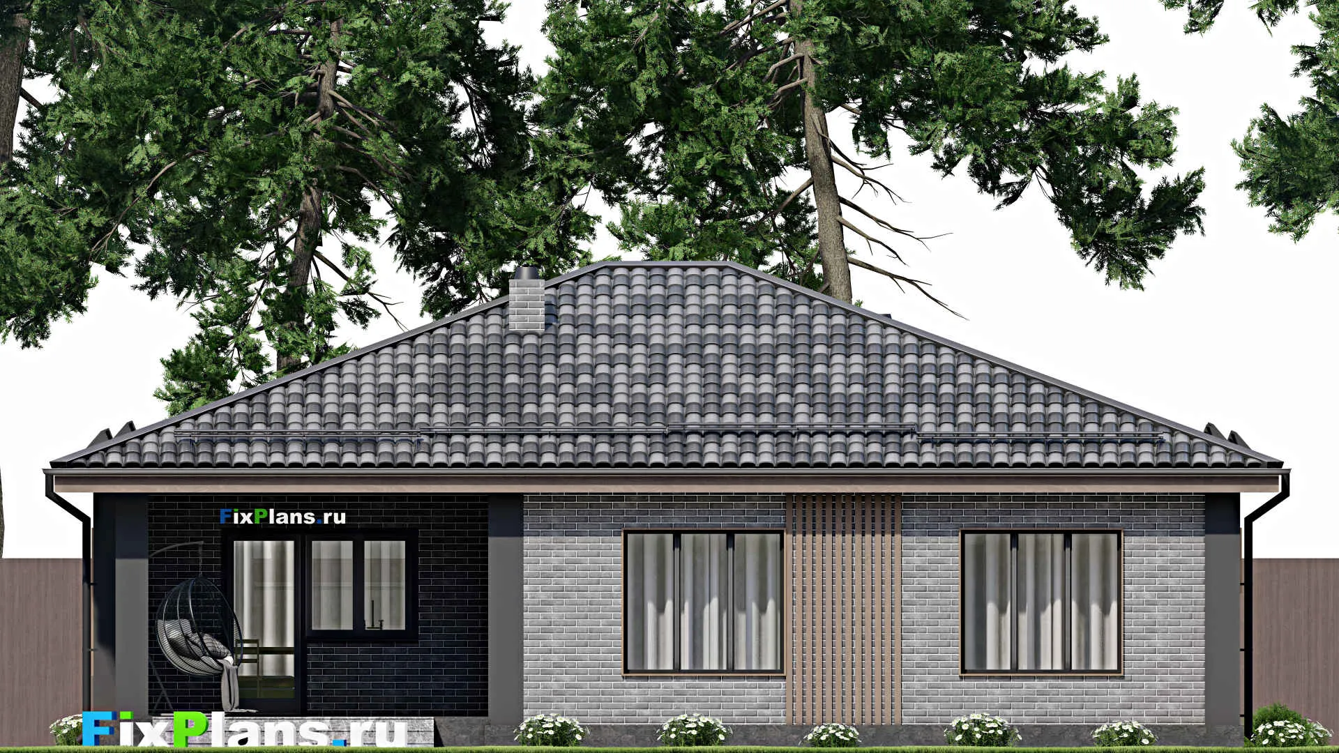 F-7541 - Проект одноэтажного дома 13 на 14, площадью 130 м² с террасой и 3 спальнями