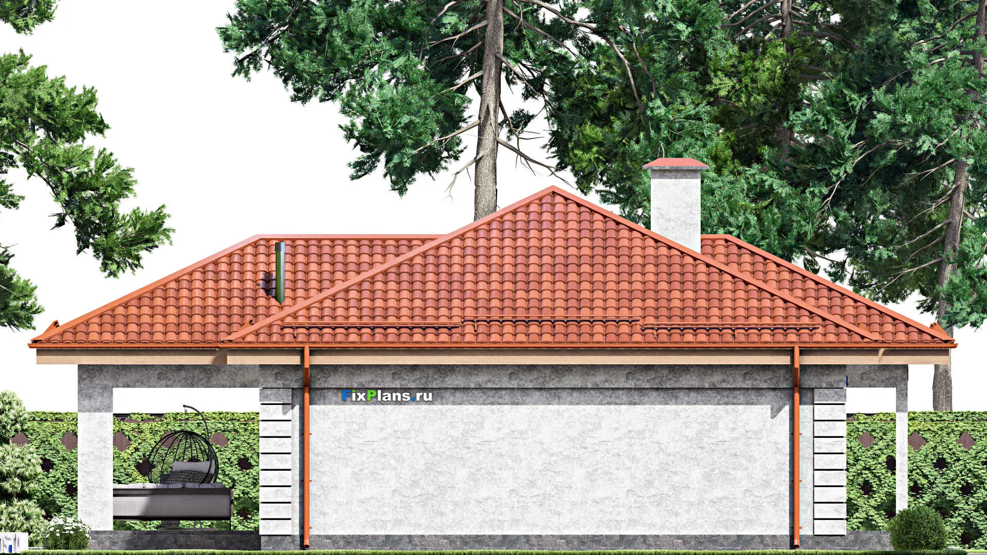 F-13904 - Проект одноэтажного дома 15 на 15, площадью 150 м² с террасой и 3 спальнями