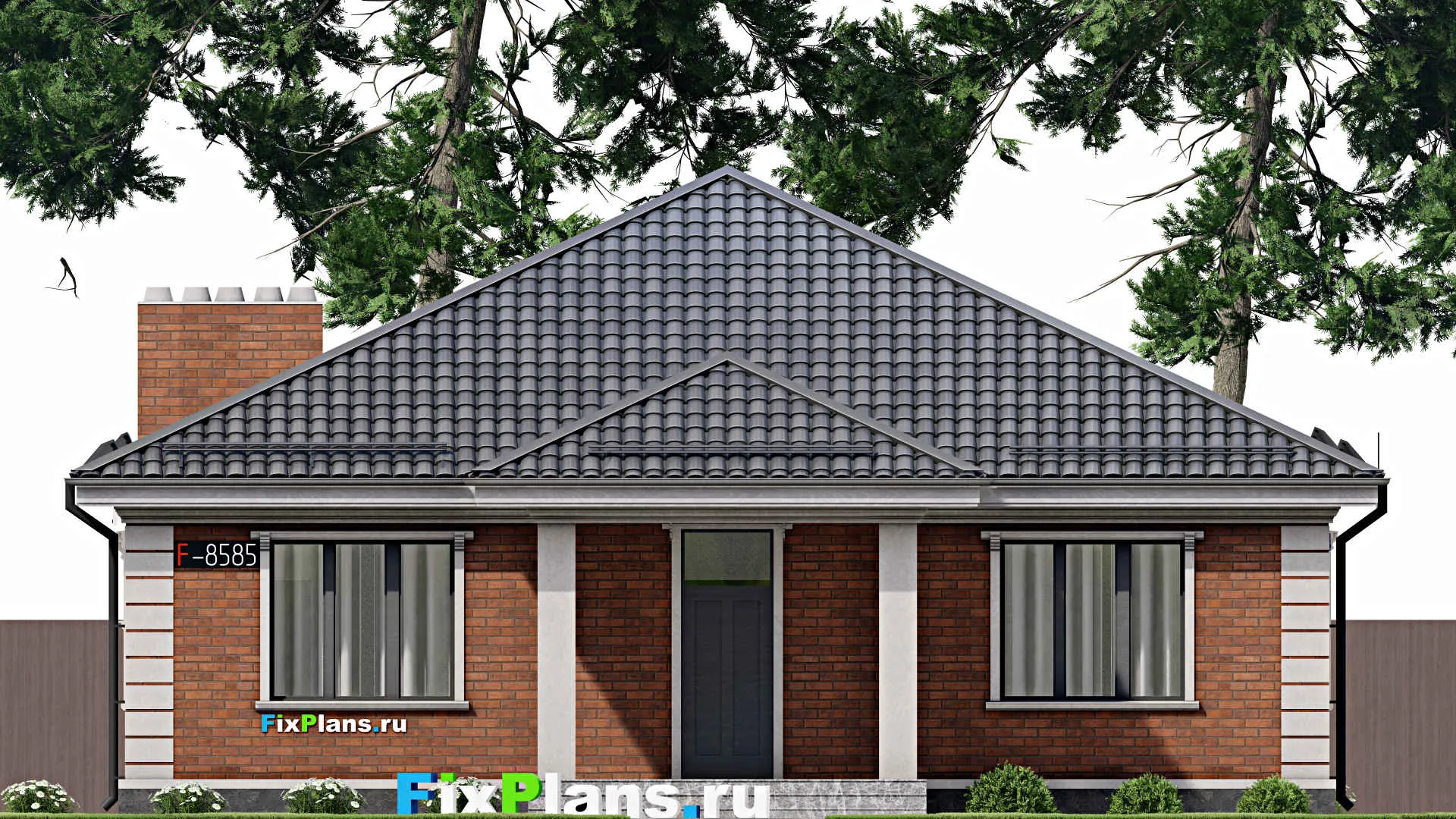 F-8585 - Проект одноэтажного дома 13 на 21, площадью 180 м² с террасой и 3 спальнями