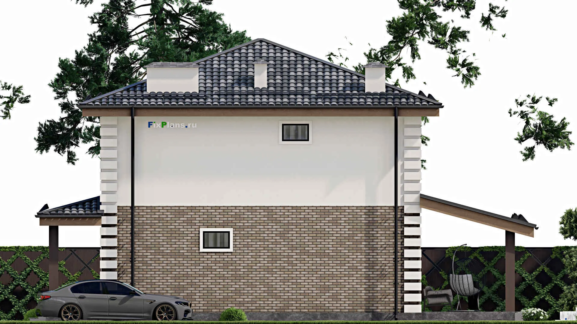 F-12284 - Планы двухэтажного дома 10 на 15, площадью 180 м² с террасой и 2 спальнями