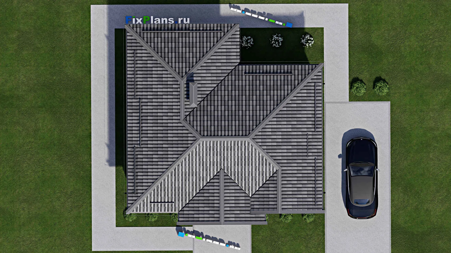 F-5768 - План одноэтажного дома 9 на 12, площадью 80 м² с террасой и 2 спальнями