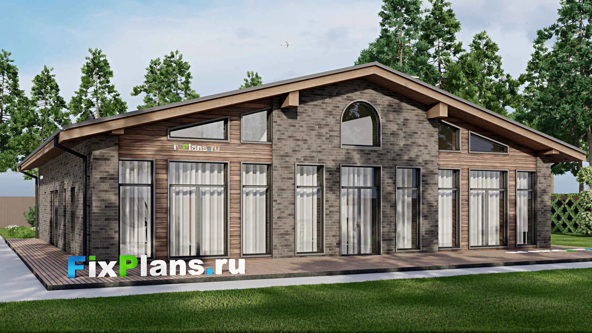 F-2447 - Проект одноэтажного дома 17 на 17, площадью 360 м² с террасой и 3 спальнями