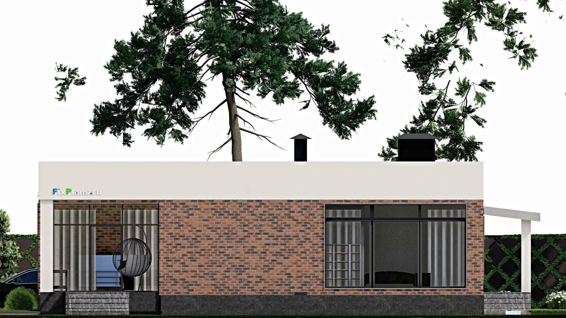 F-3257 - Проект одноэтажного дома 15 на 15, площадью 180 м² с террасой и 3 спальнями