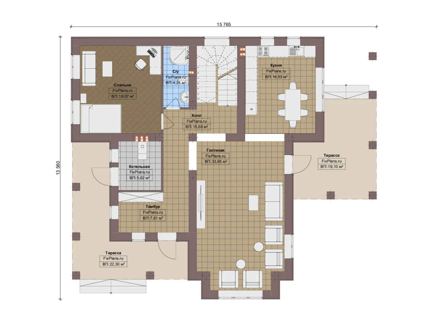 F-15875 - Планы двухэтажного дома 14 на 16, площадью 260 м² с террасой, балконом и 4 спальнями