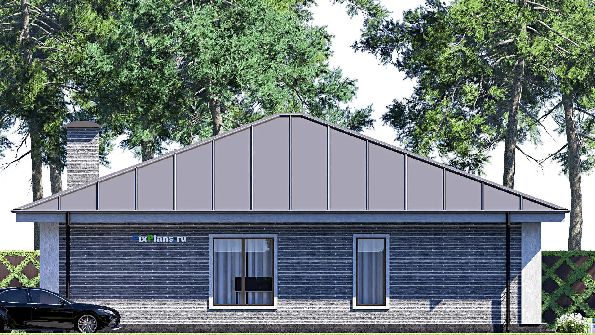 F-18593 - Проект одноэтажного дома 14 на 15, площадью 160 м² с террасой и 3 спальнями