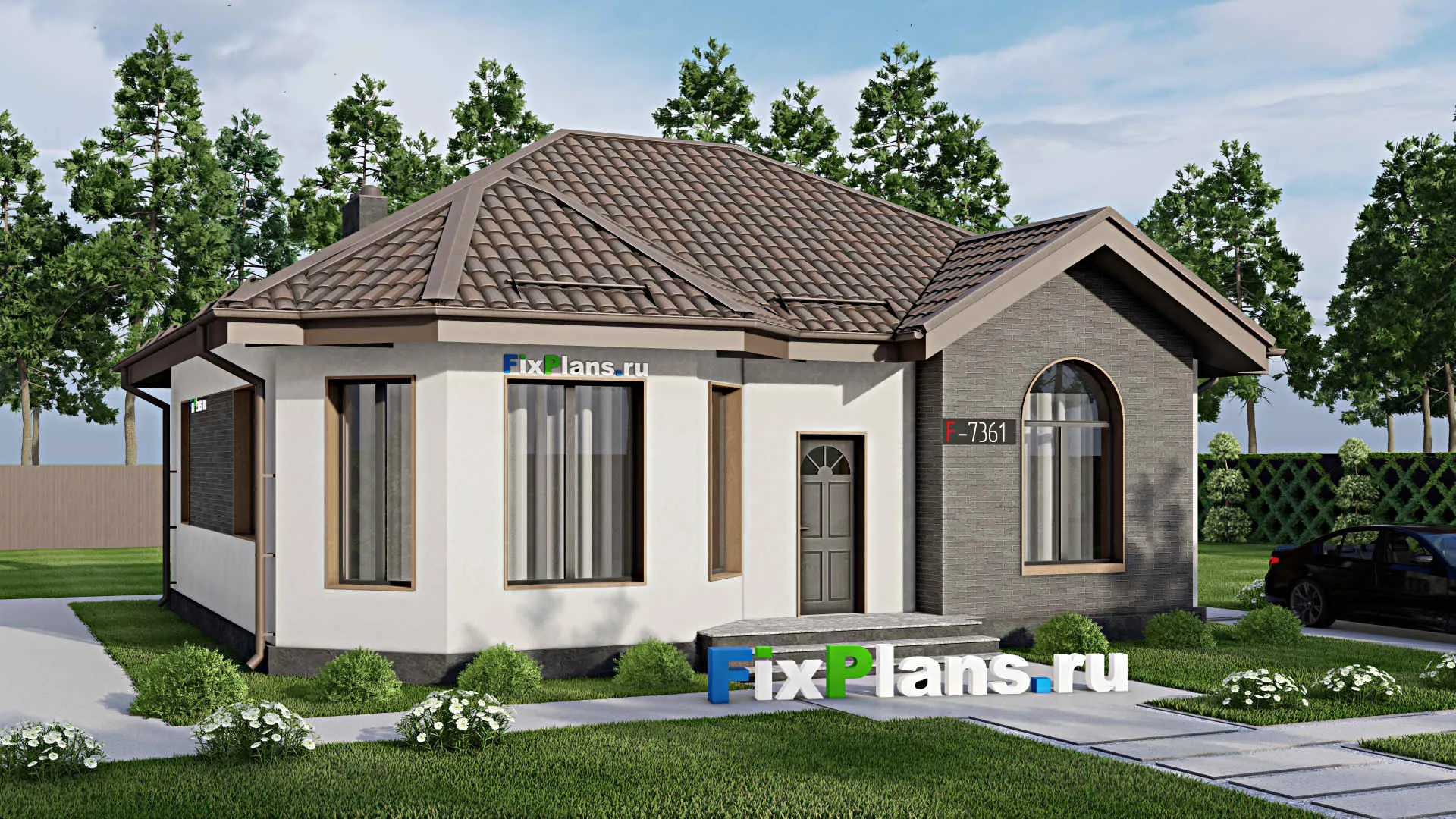 F-7361 - Проект одноэтажного дома 10 на 12, площадью 90 м² с 3 спальнями