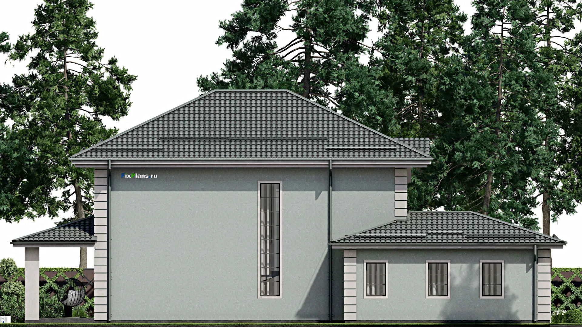 F-2258 - Проект двухэтажного дома 13 на 20, площадью 240 м² с террасой, гаражом на 2 машины и 3 спальнями