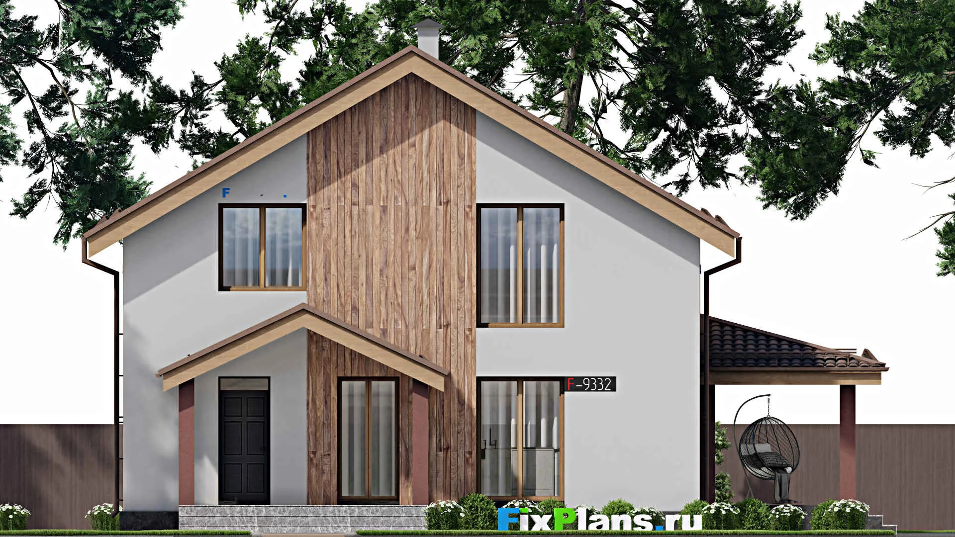 F-9332 - Планы дома с мансардой 13 на 15, площадью 200 м² с террасой и 3 спальнями