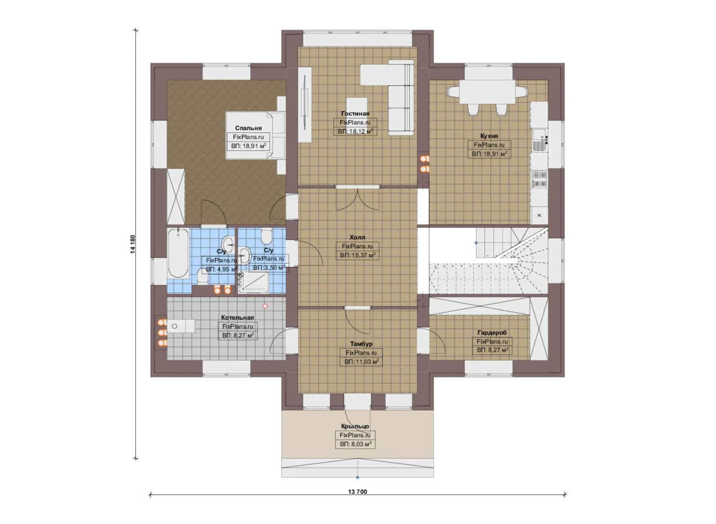 F-17657 - Планы двухэтажного дома 14 на 15, площадью 230 м² с 5 спальнями