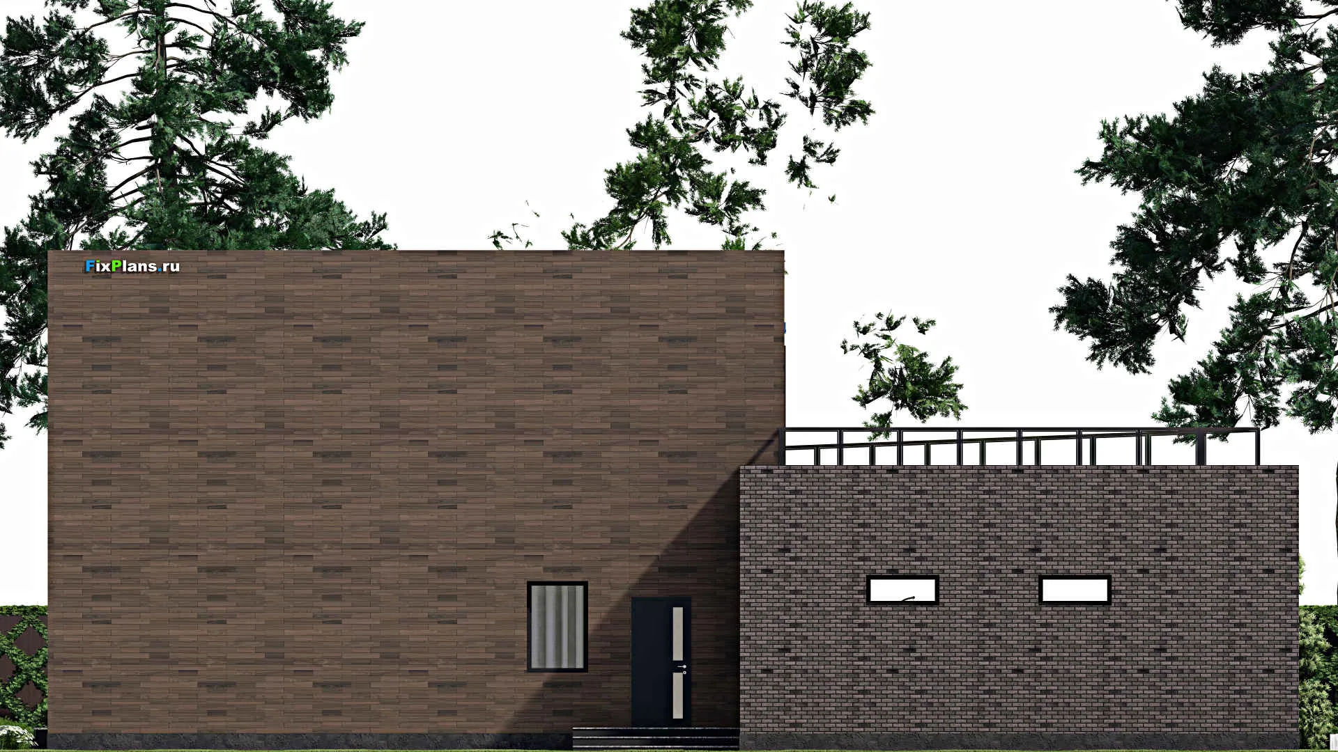 F-3572 - Проект двухэтажного дома 21 на 22, площадью 450 м² с террасой, баней, гаражом на 2 машины и 3 спальнями